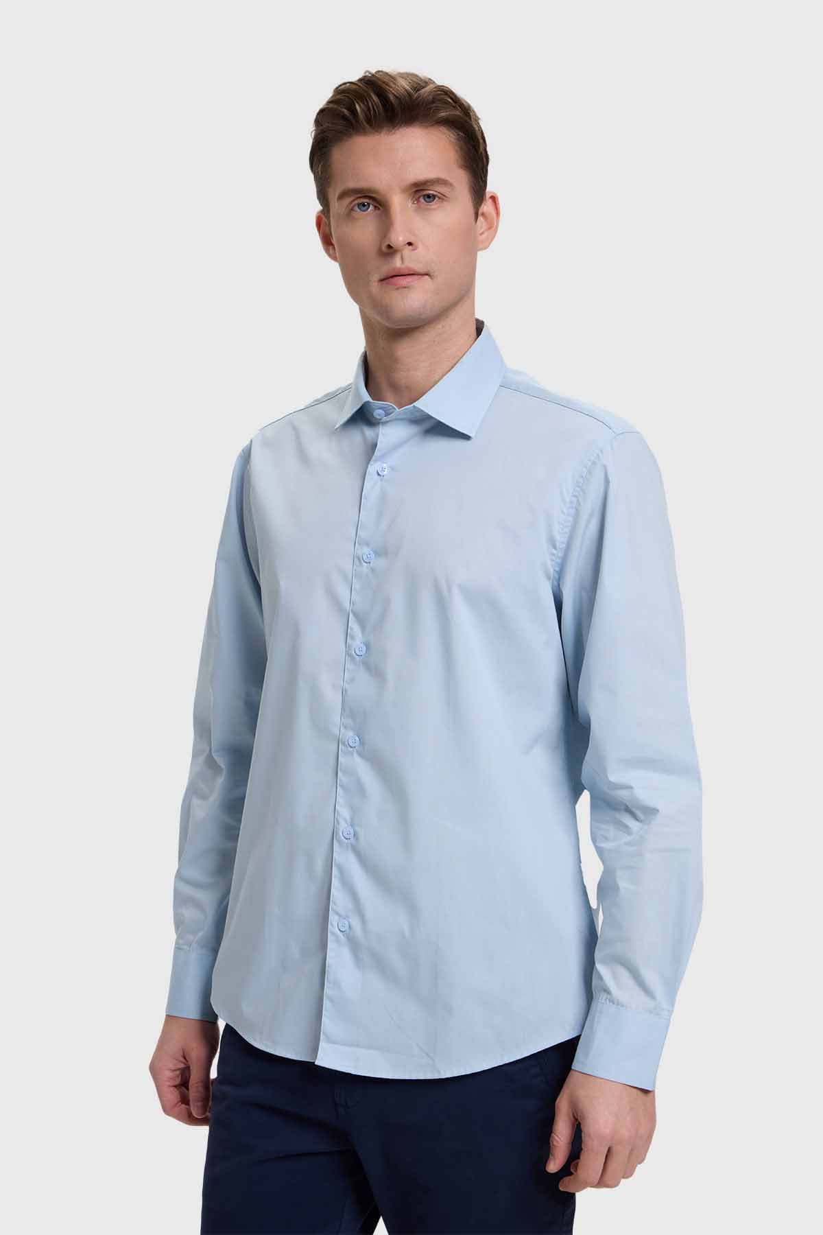 Camisa Hombre Cuello Italiano Celeste - Image 2