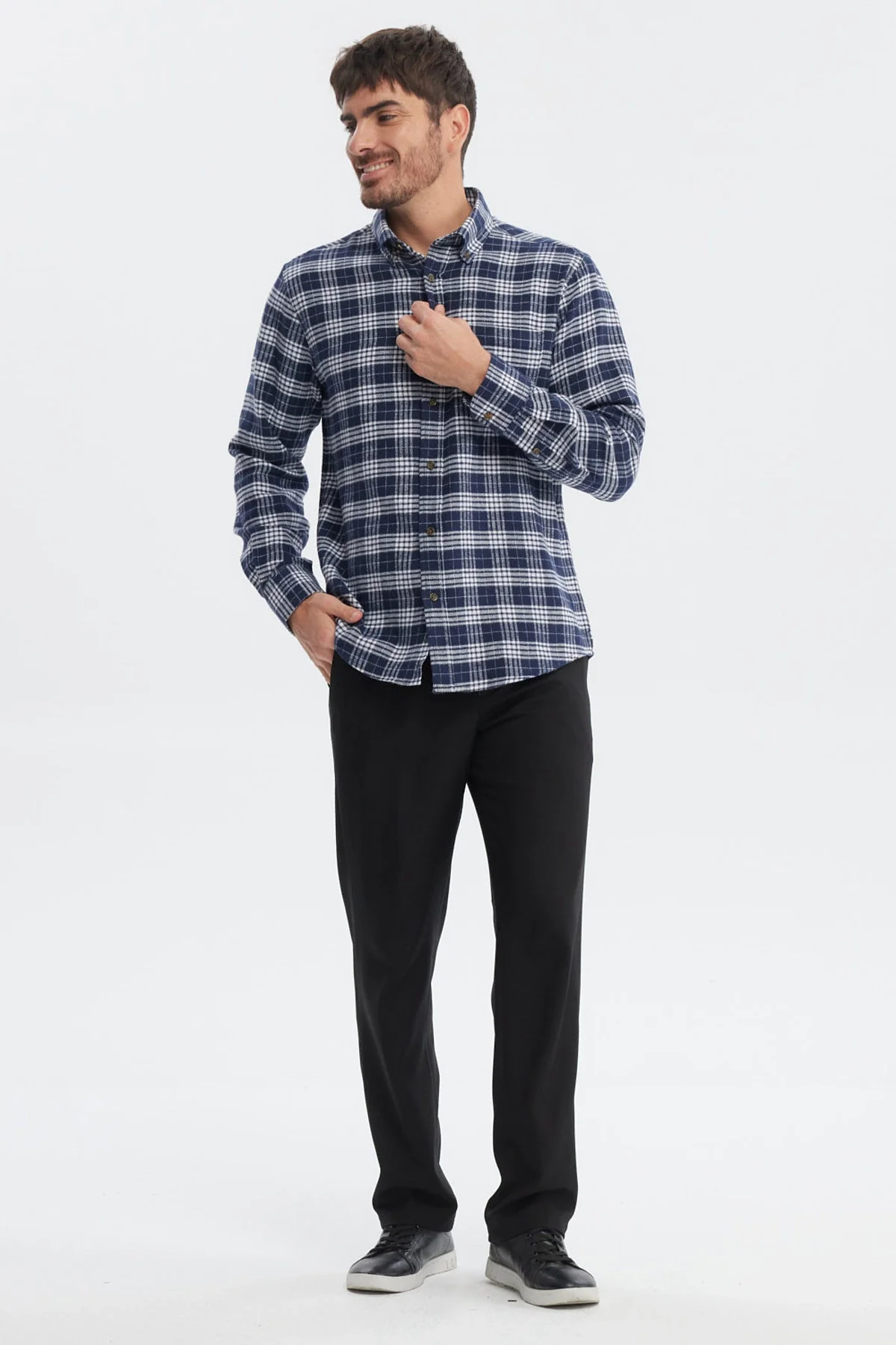 Camisa Hombre Franela Básica Azul Marino - Image 4