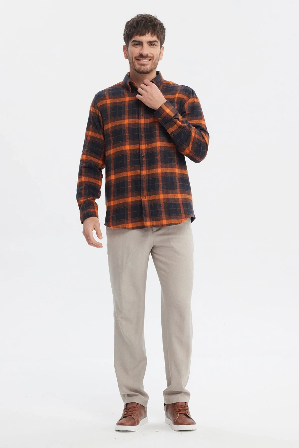 Camisa Hombre Franela Básica Naranjo - Image 4