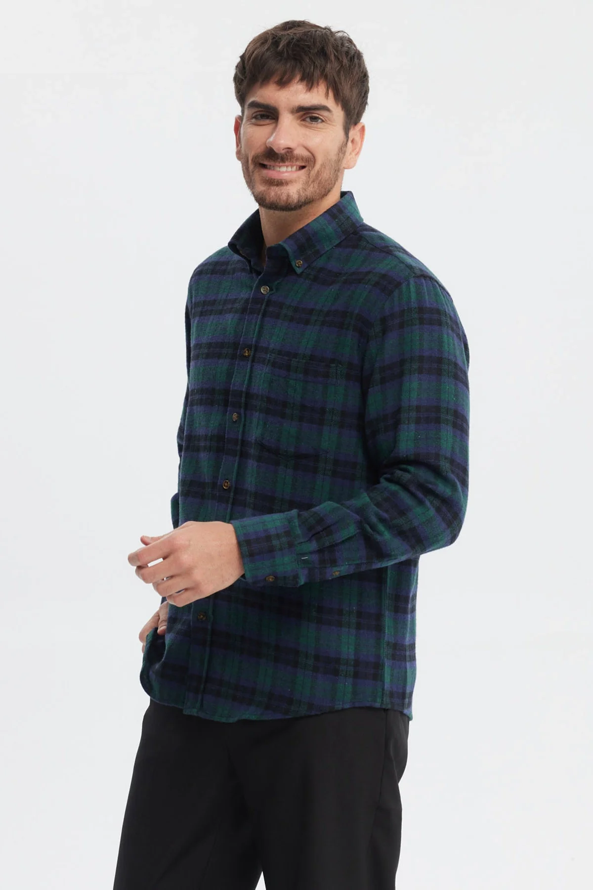 Camisa Hombre Franela Básica Verde Oscuro - Image 2