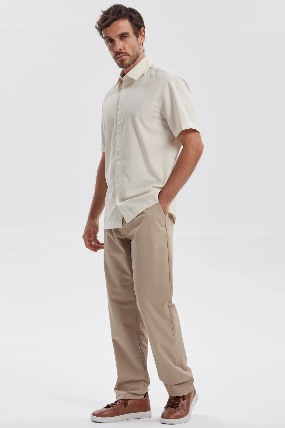 Camisa Hombre Lisa Beige - Image 4