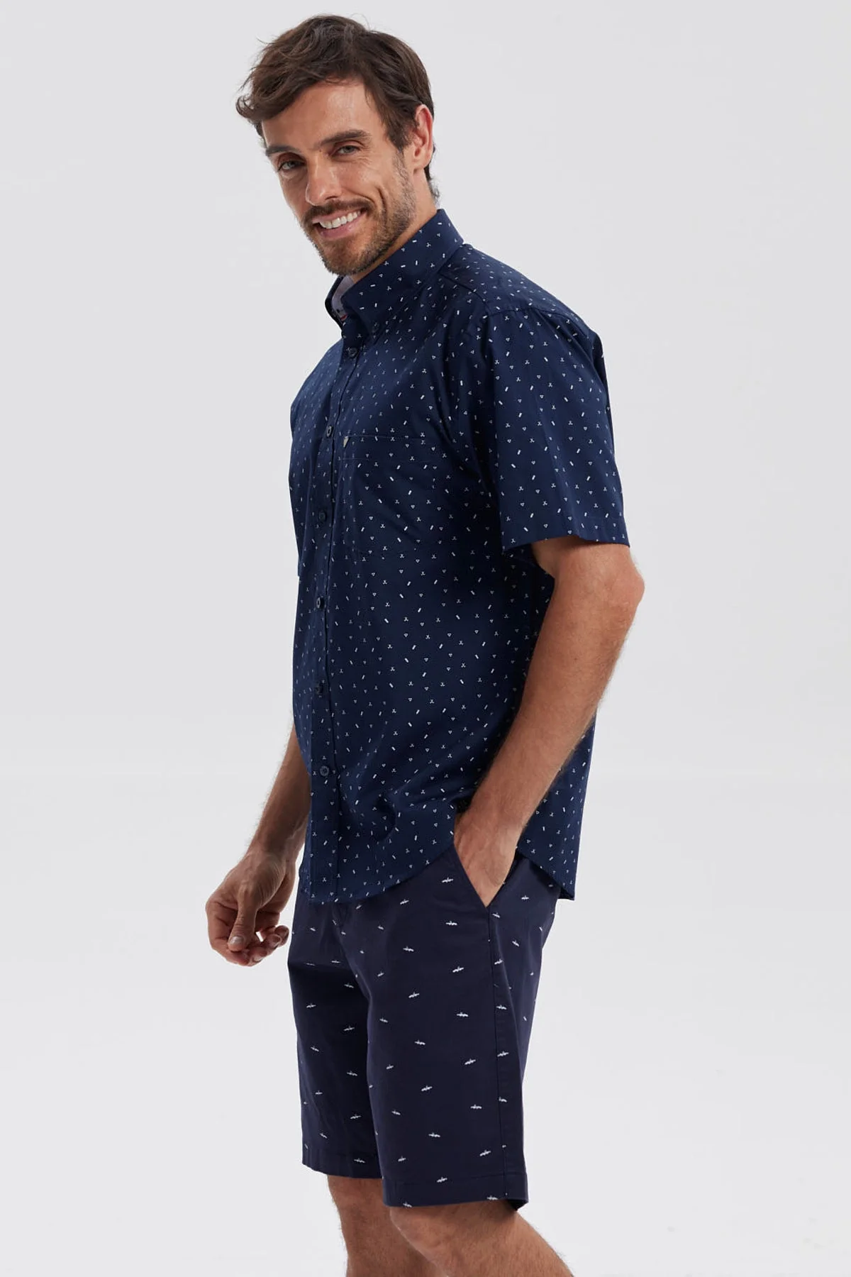 Camisa Hombre Mini Print Azul Marino - Image 2