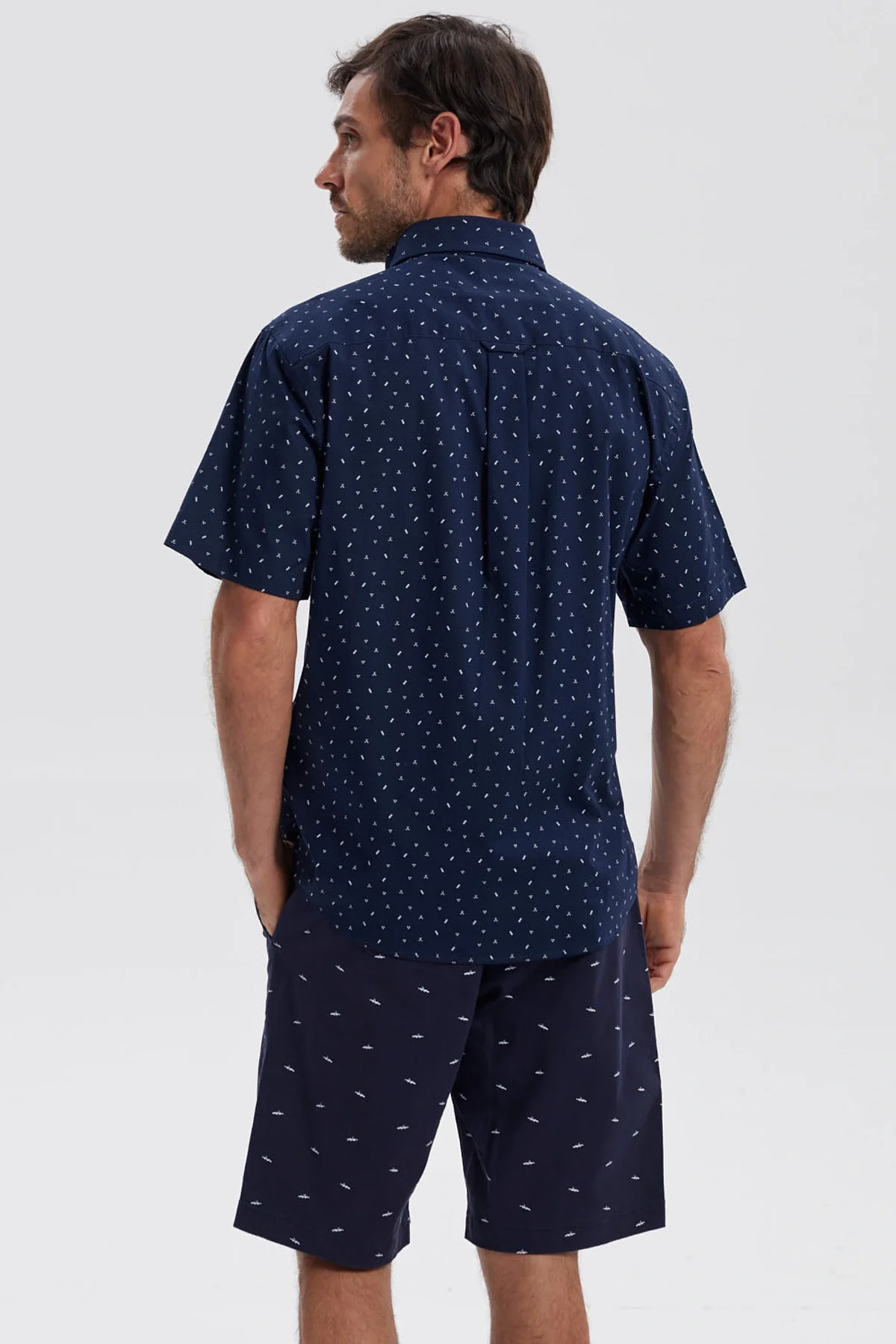 Camisa Hombre Mini Print Azul Marino - Image 3