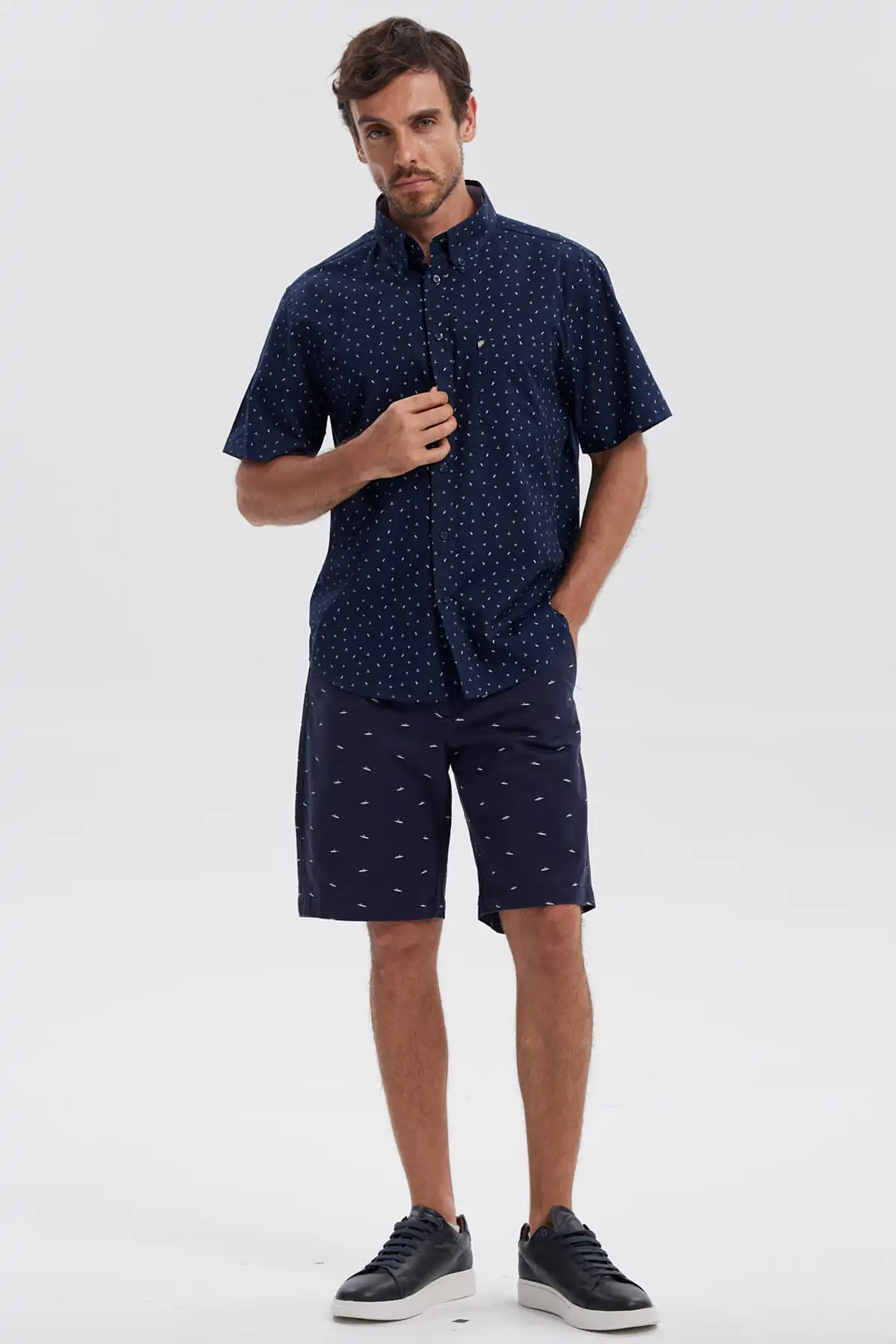 Camisa Hombre Mini Print Azul Marino - Image 4