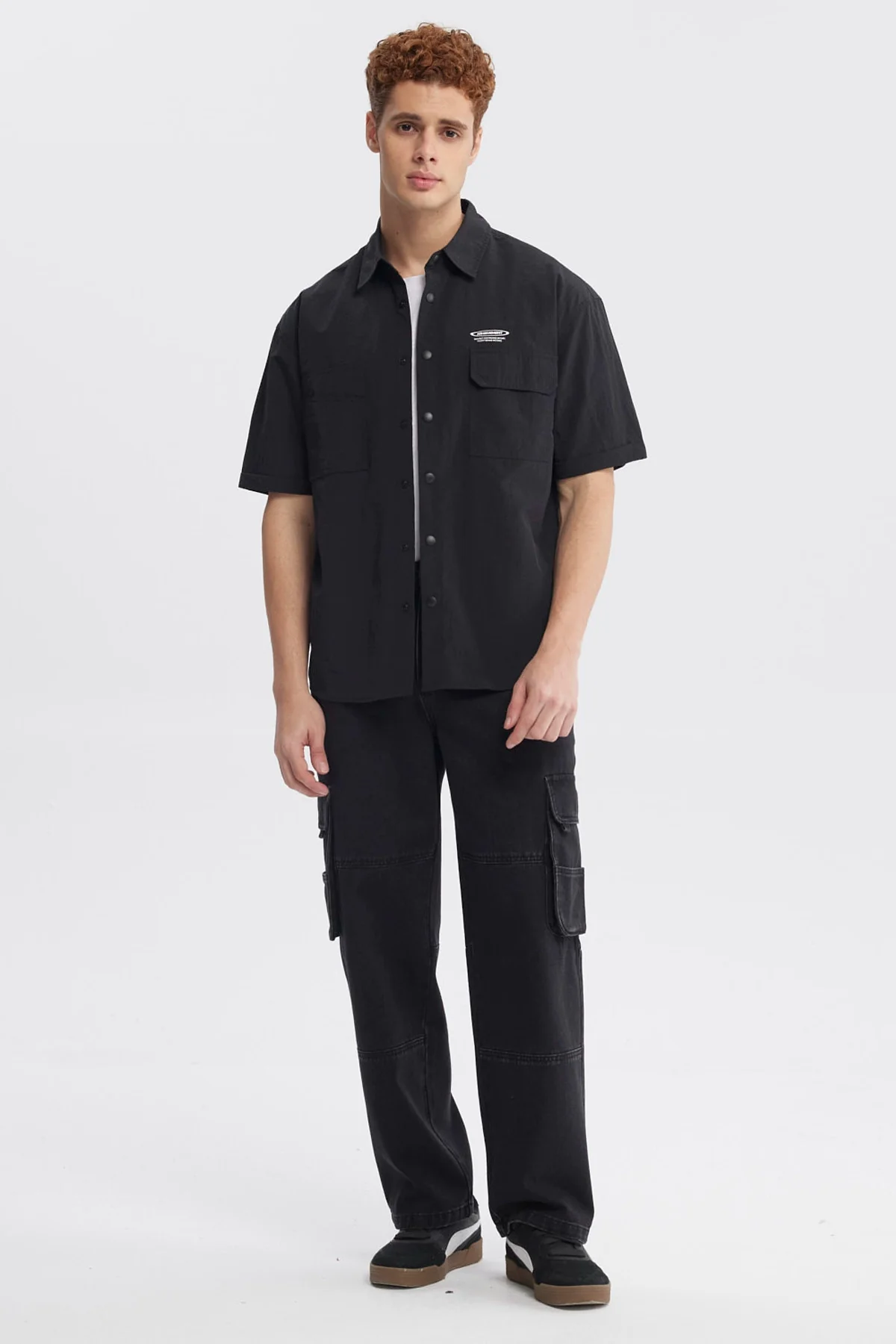 Camisa Hombre Oversize Doble Bolsillo Negro - Image 4