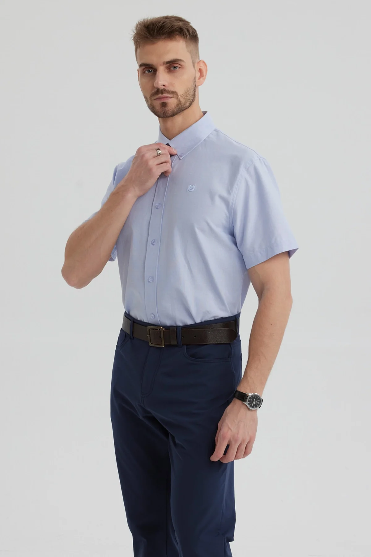 Camisa Hombre Oxford Con Logo Celeste - Image 2