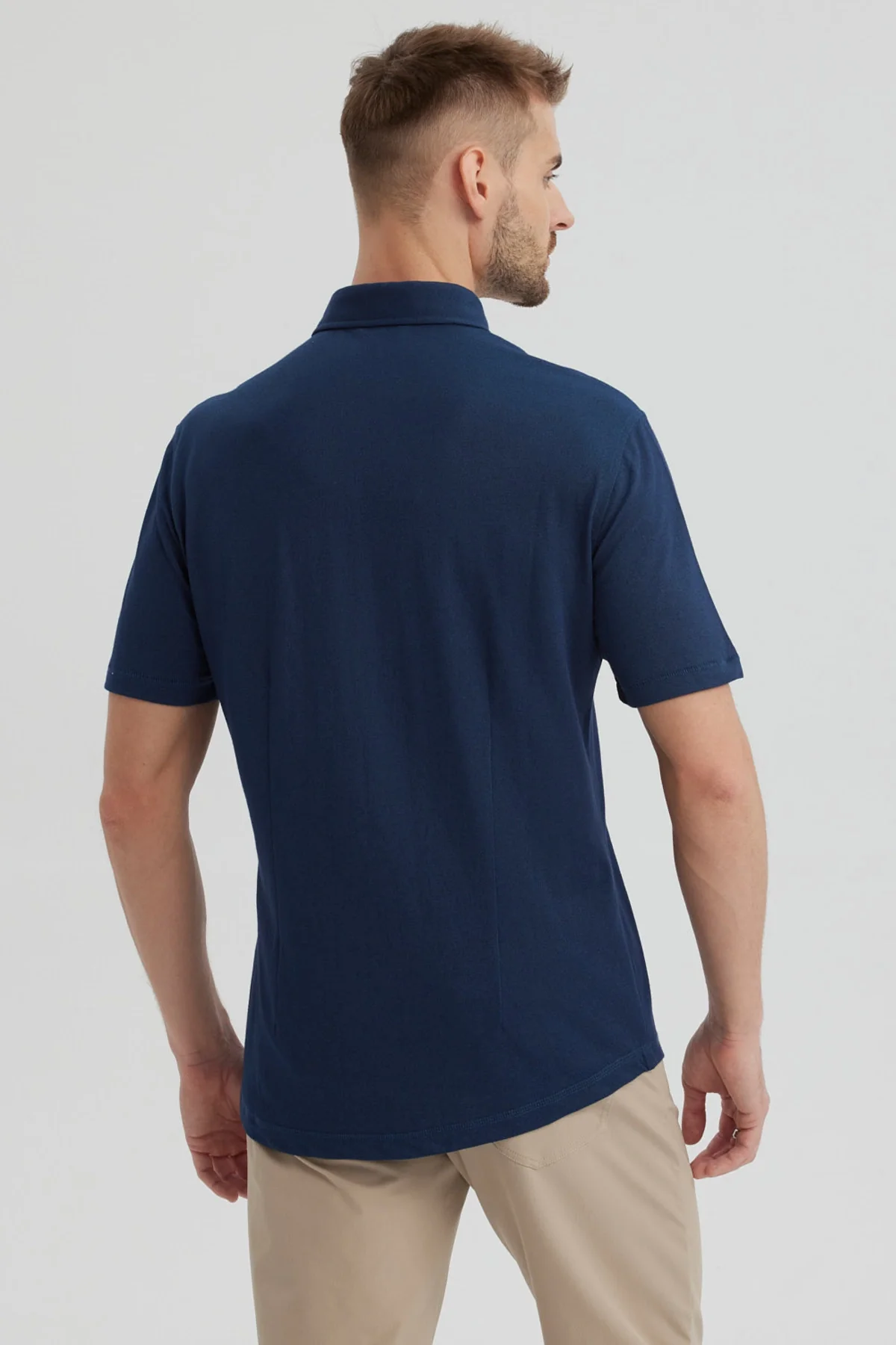 Camisa Hombre Piqué con Bolsillo Azul Marino - Image 3