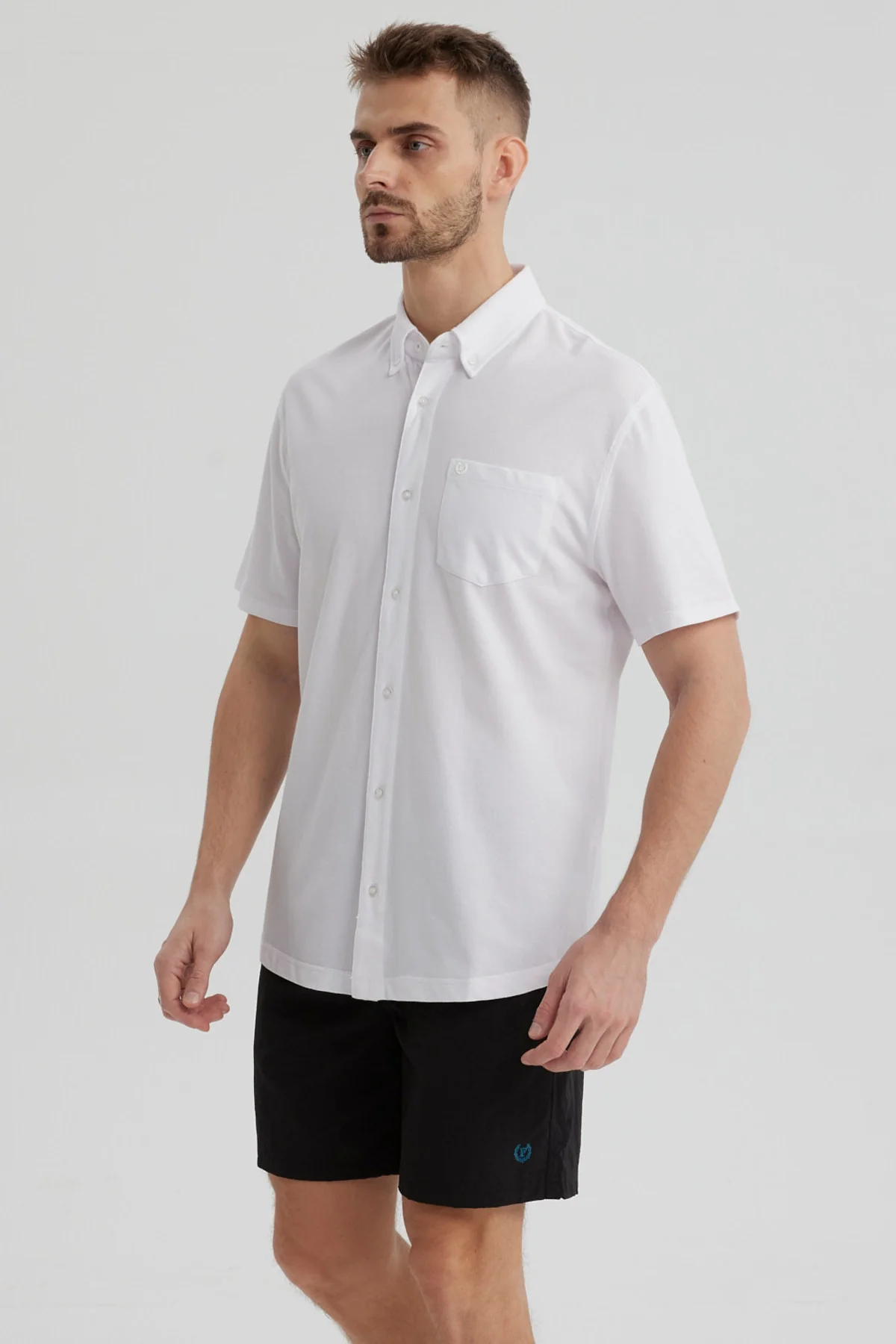 Camisa Hombre Piqué con Bolsillo Blanco - Image 2
