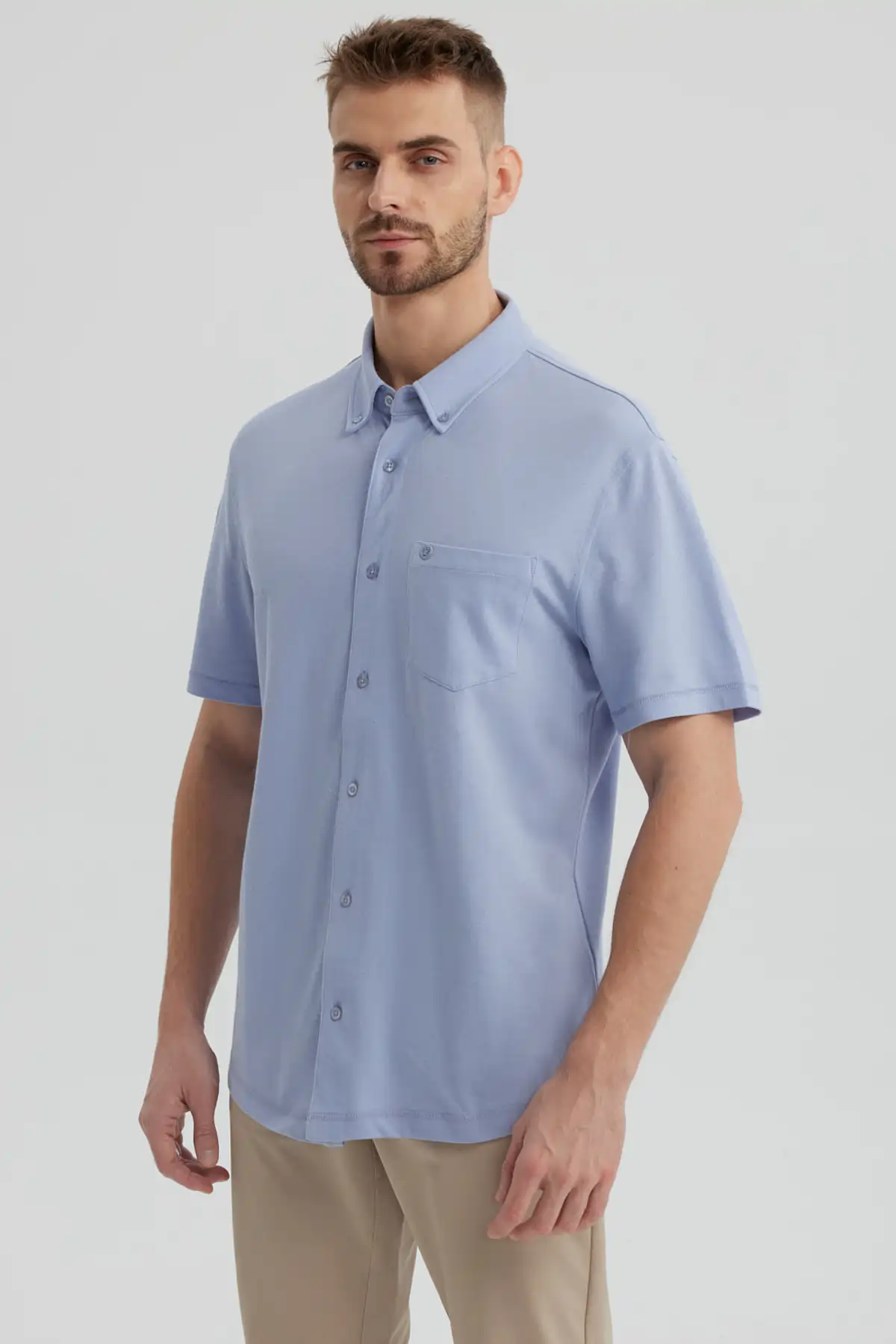 Camisa Hombre Piqué con Bolsillo Celeste - Image 2