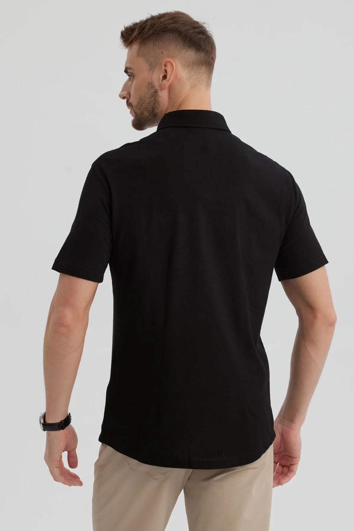 Camisa Hombre Piqué con Bolsillo Negro - Image 3