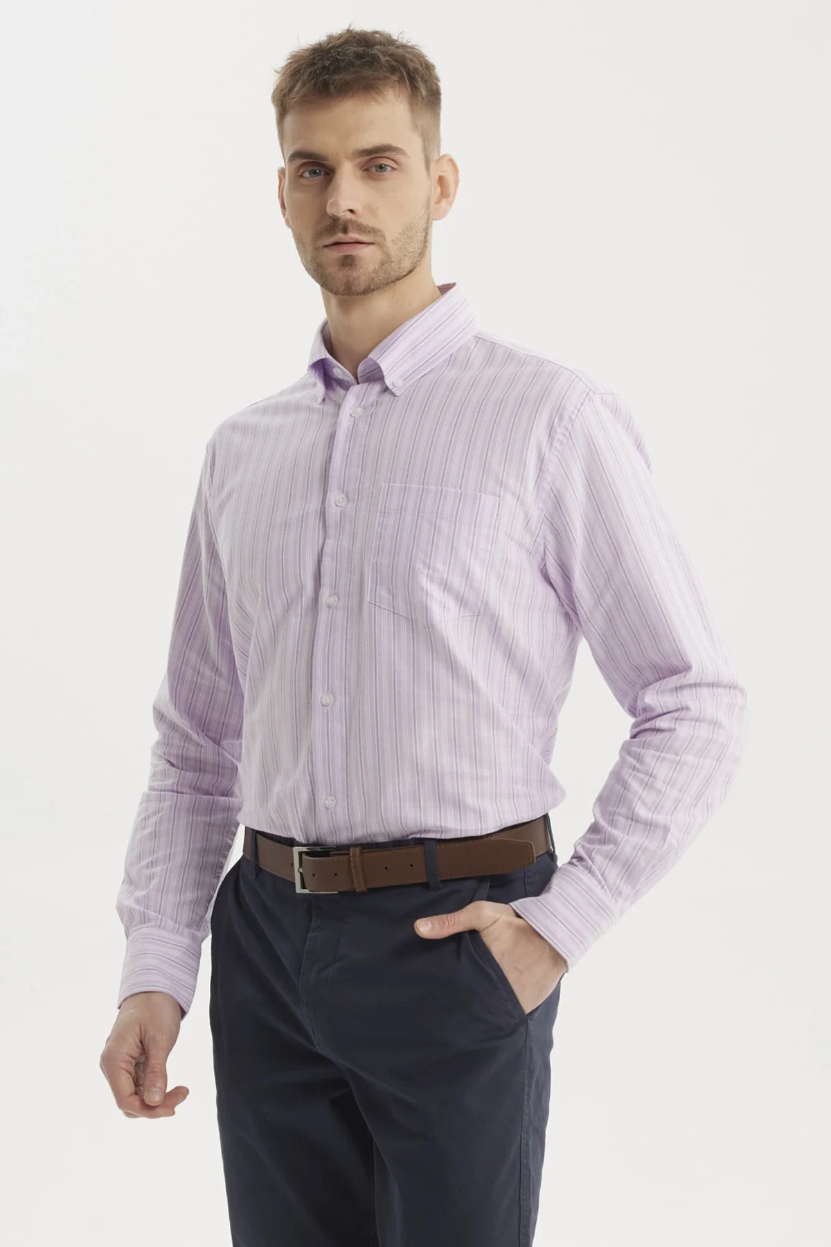 Camisa Hombre Rayas Premium Lila - Image 2