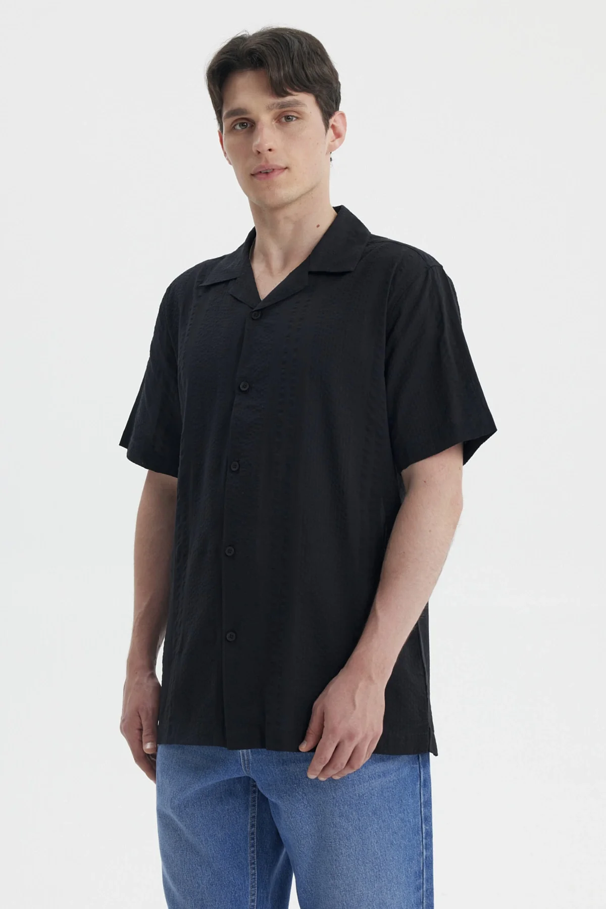Camisa Hombre Slim Cuello Camisero Negro - Image 2