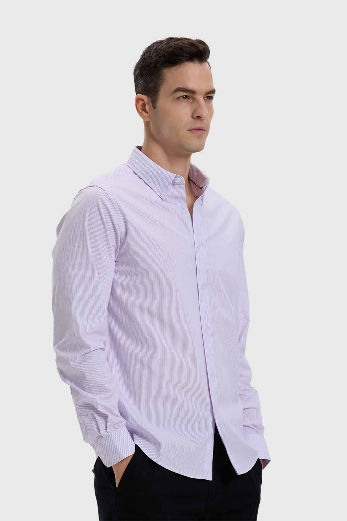 Camisa Hombre Slim Fit Rayas Lila - Image 2