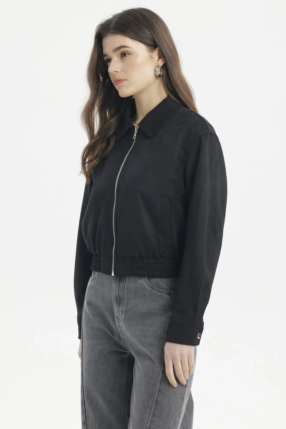 Chaqueta Mujer Bomber Gamuza Negro - Image 2