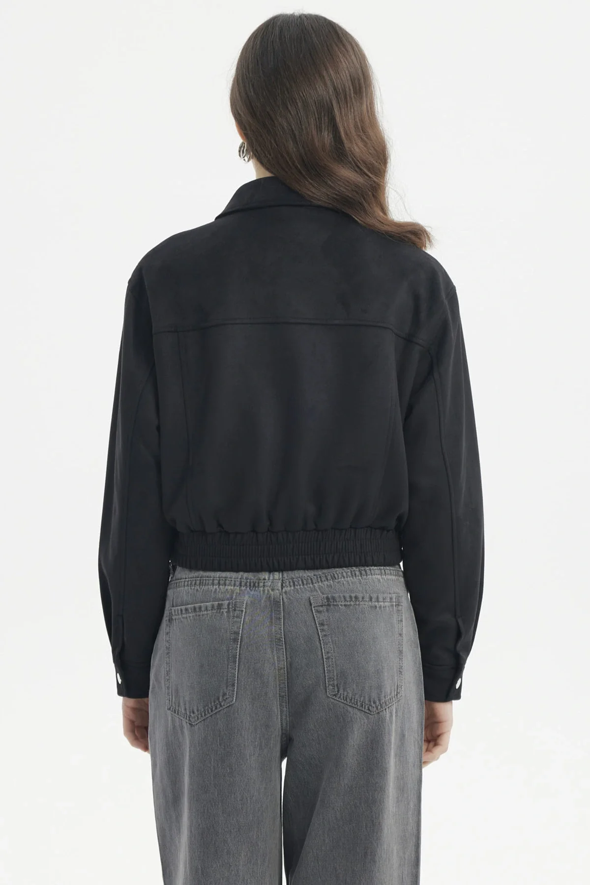 Chaqueta Mujer Bomber Gamuza Negro - Image 3