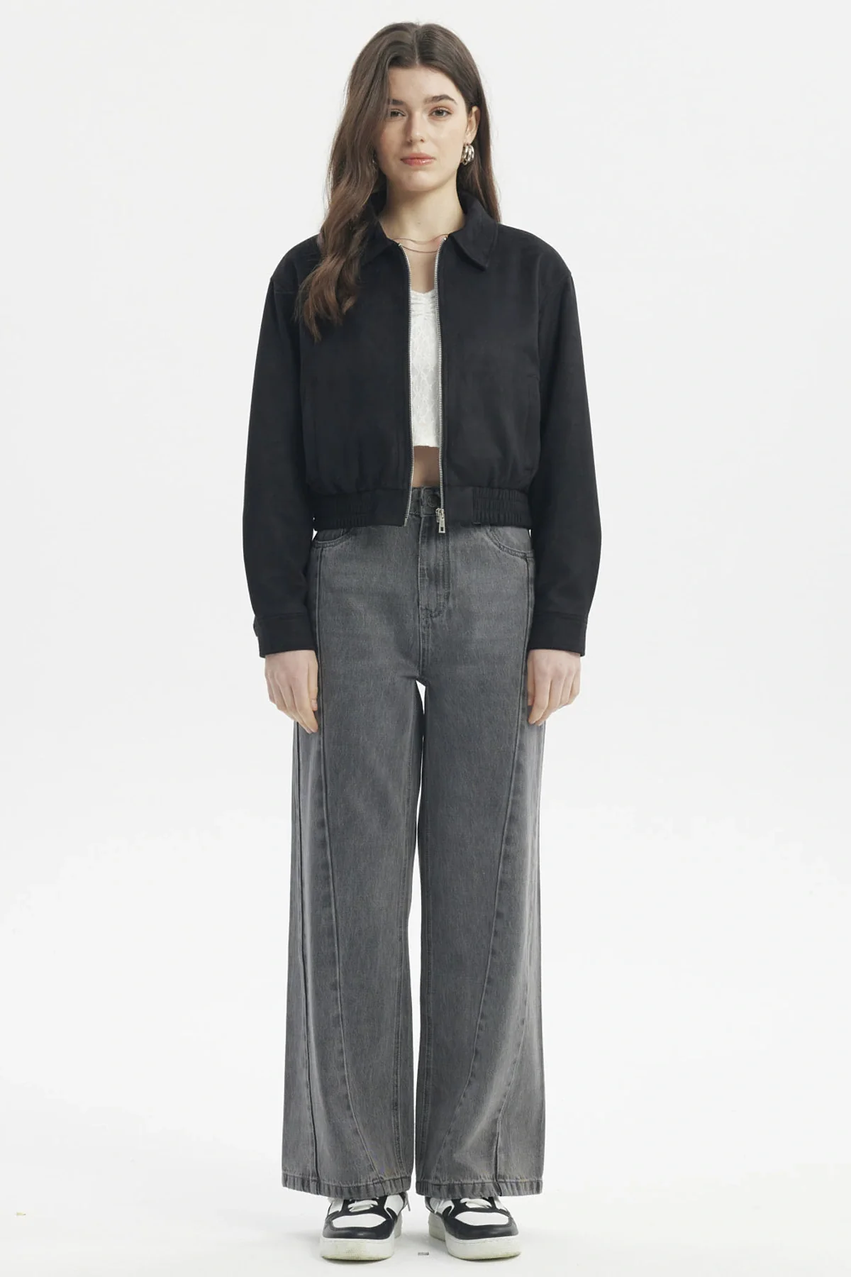 Chaqueta Mujer Bomber Gamuza Negro - Image 4