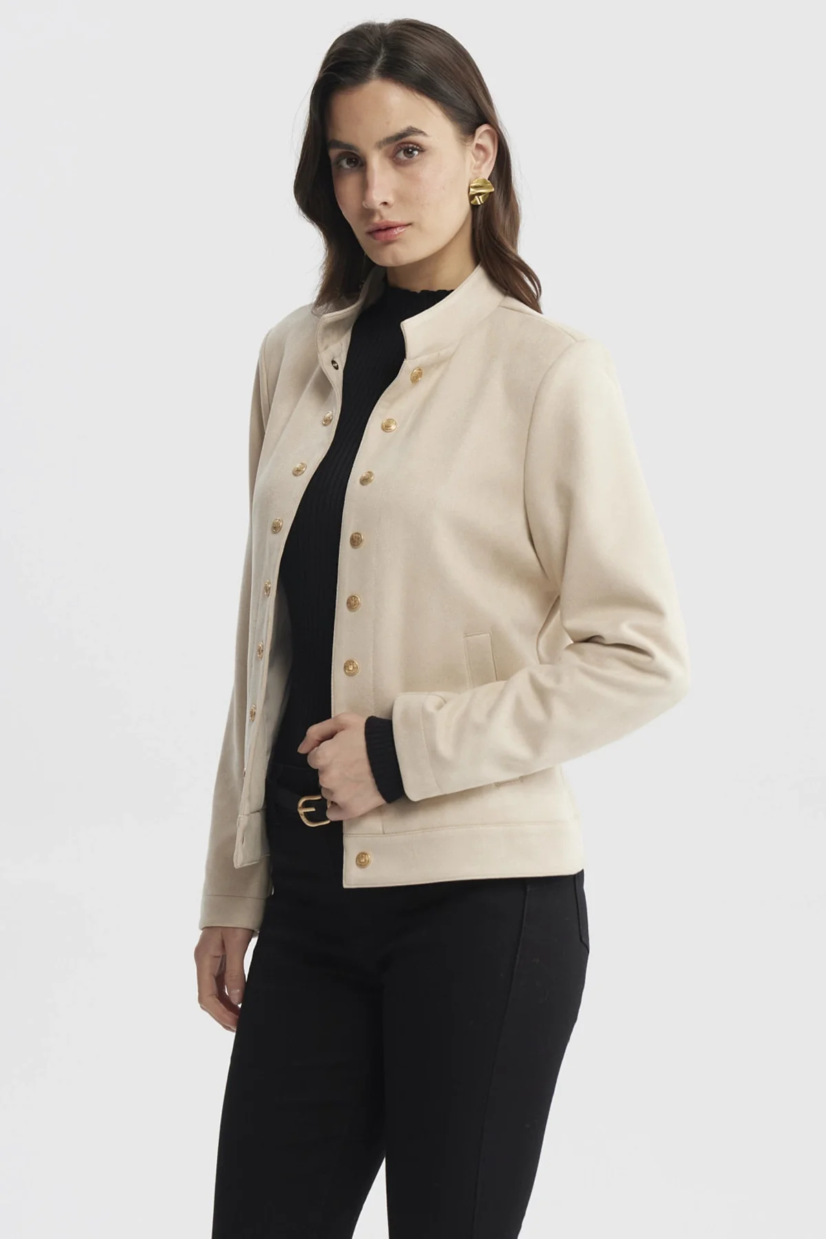 Chaqueta Mujer Cuello Apoyado Arena - Image 2