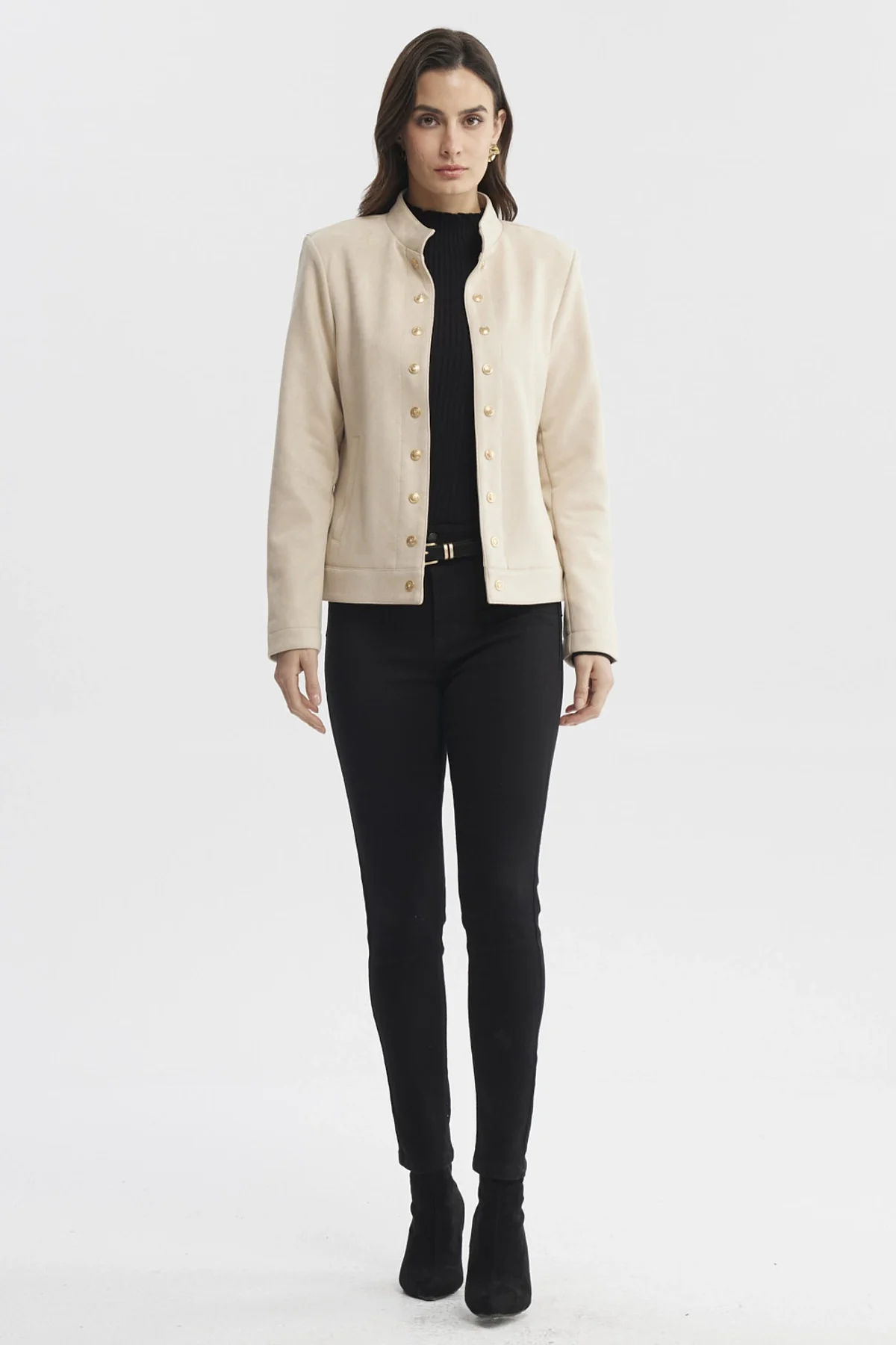 Chaqueta Mujer Cuello Apoyado Arena - Image 4