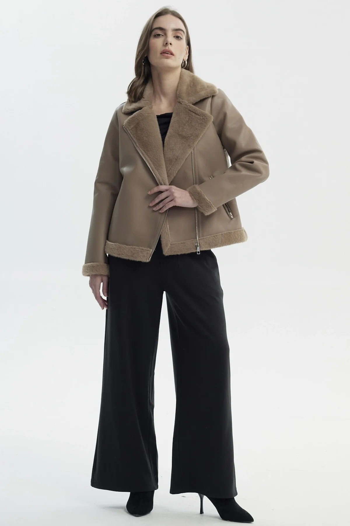 Chaqueta Mujer Cuello Camisero Beige - Image 4