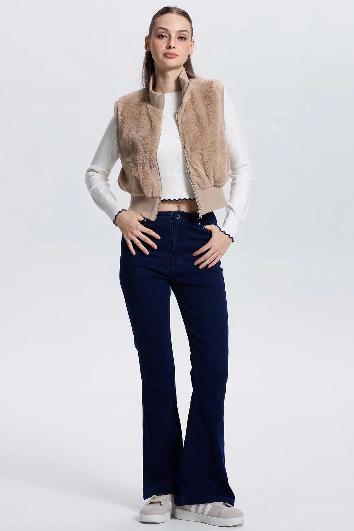 Chaqueta Mujer Juvenil Sin Mangas Beige - Image 4