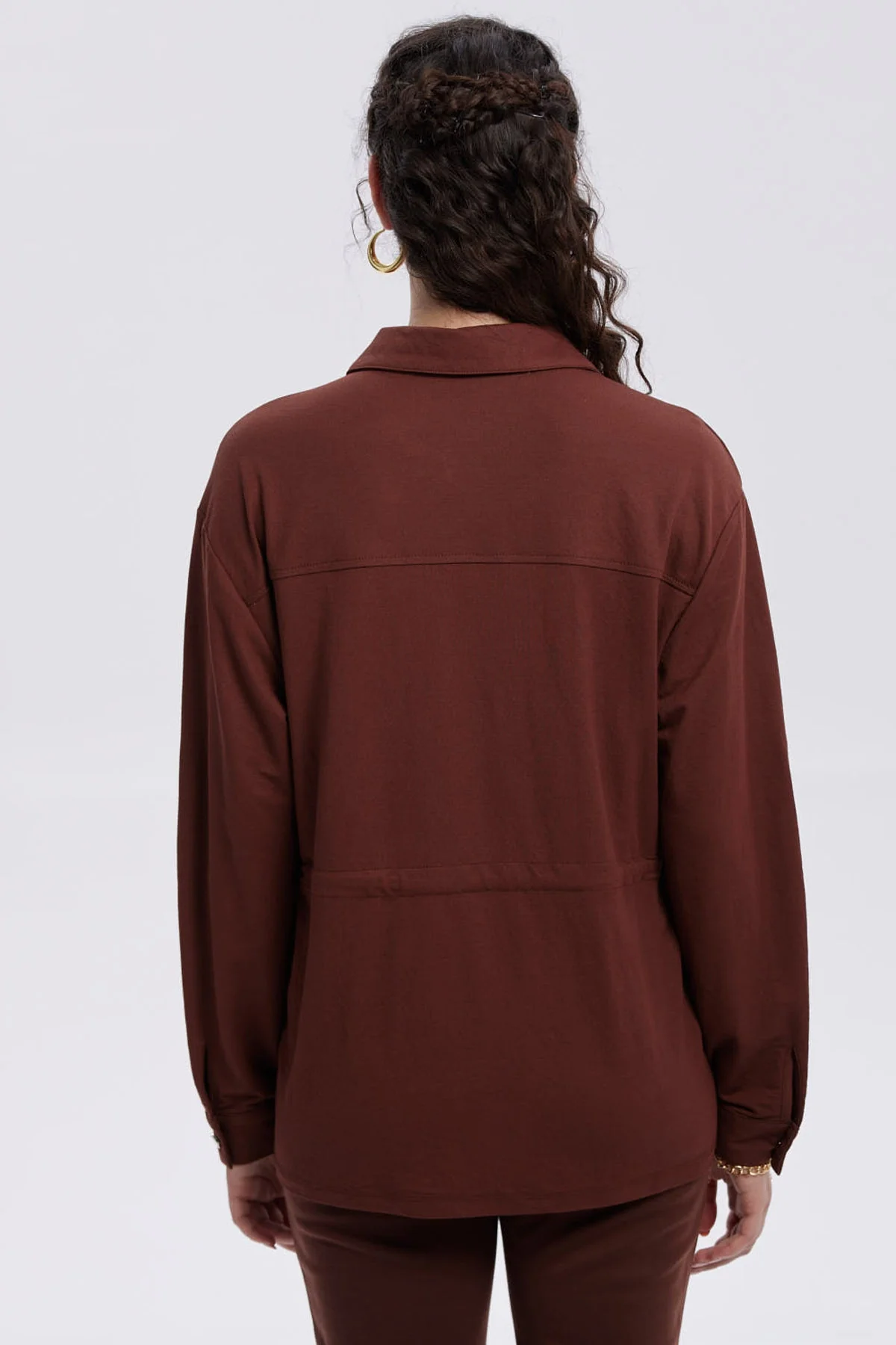 Chaqueta Mujer Over Shirt Café Oscuro - Image 3