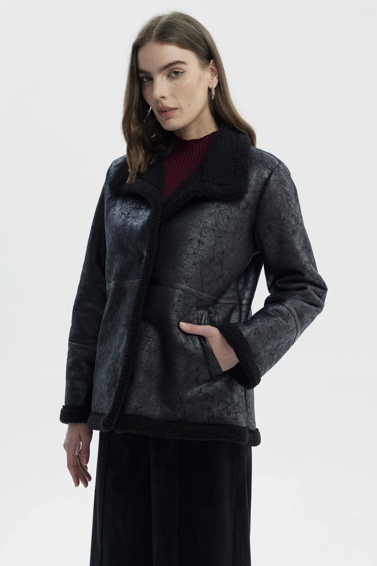 Chaqueta Mujer Oversize Cuello Camisero Negro - Image 2
