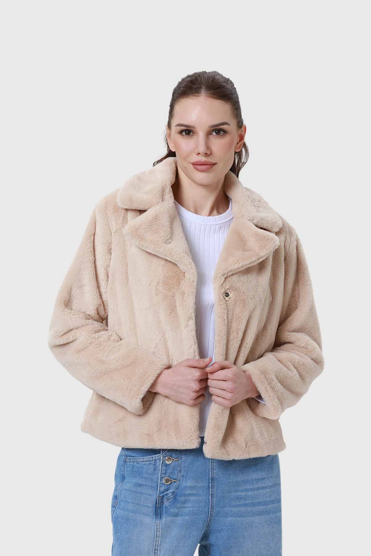 Chaqueta Mujer Pelo Si Beige - Image 2