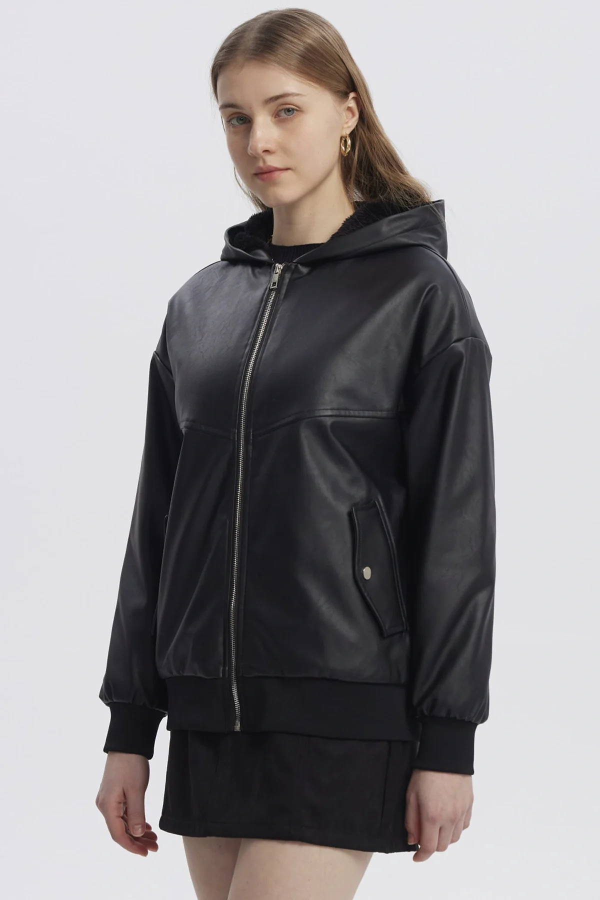 Chaqueta Mujer Efecto Cuero Bonded Negro - Image 2