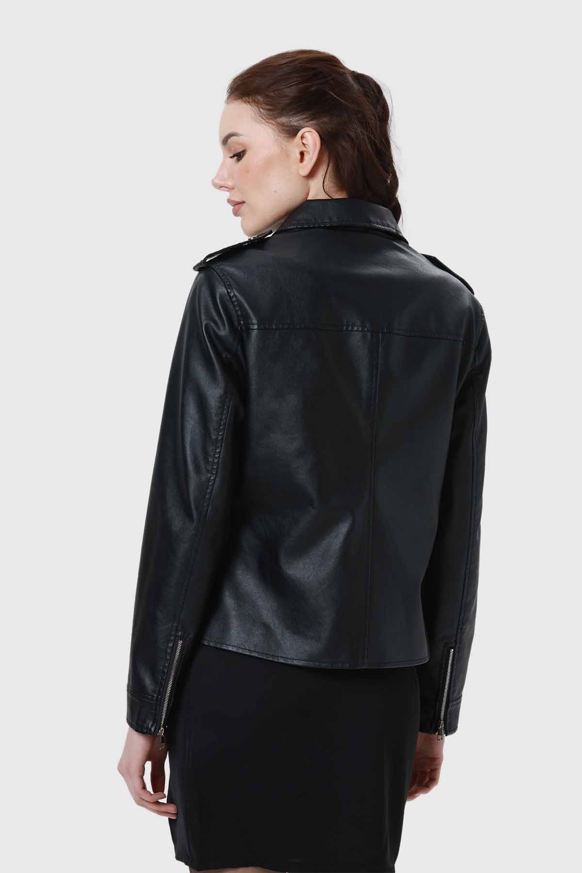 Chaqueta Mujer Efecto Cuero Negro - Image 3