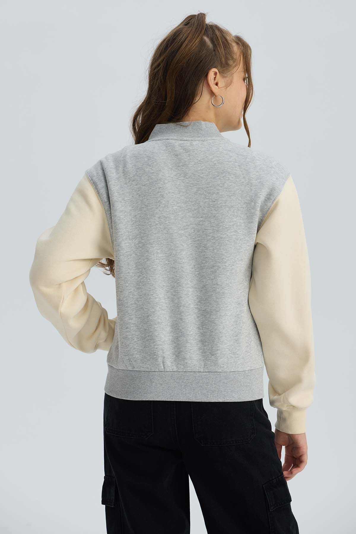 Chaqueta Niña Bomber Gris Melange - Image 3