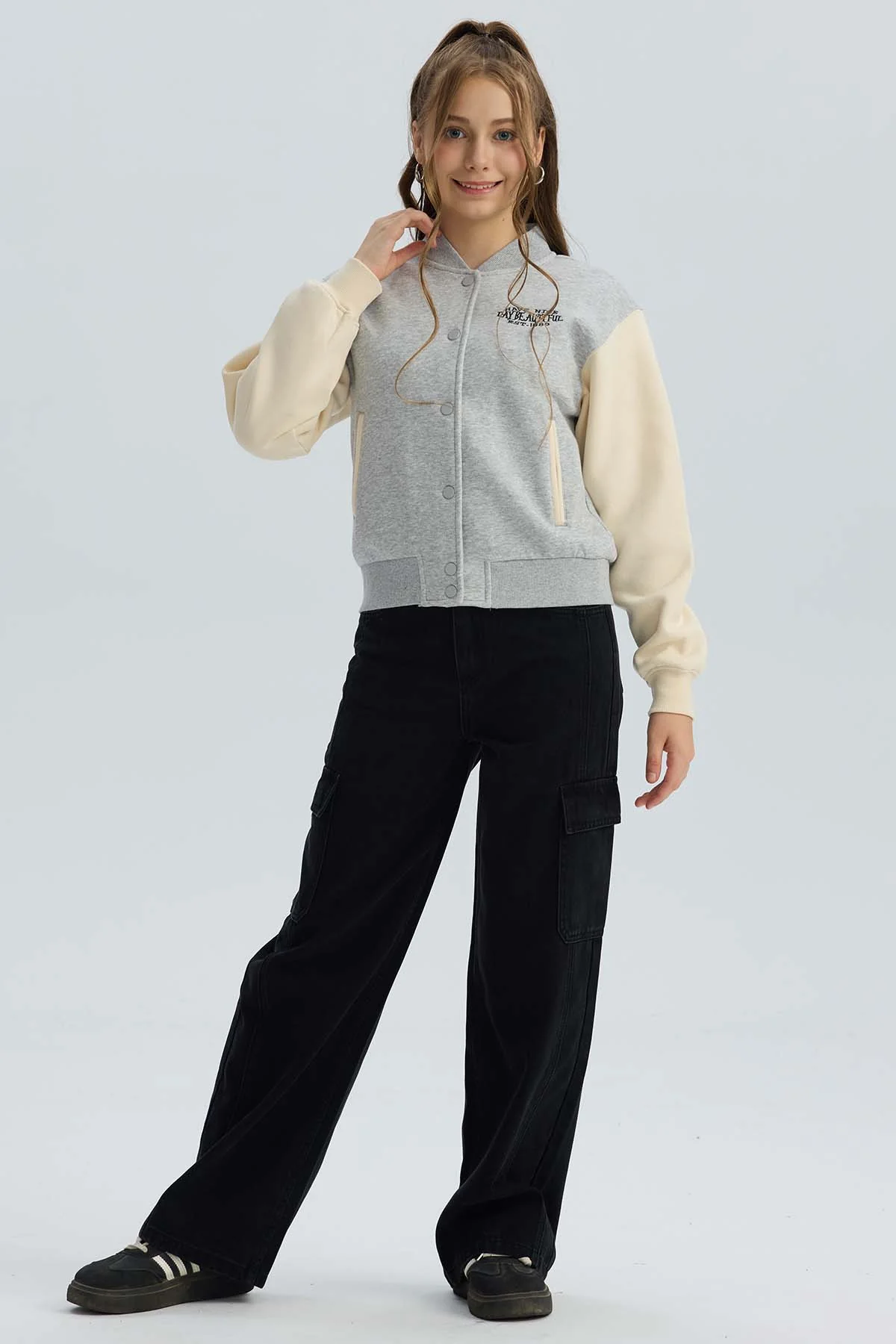 Chaqueta Niña Bomber Gris Melange - Image 4
