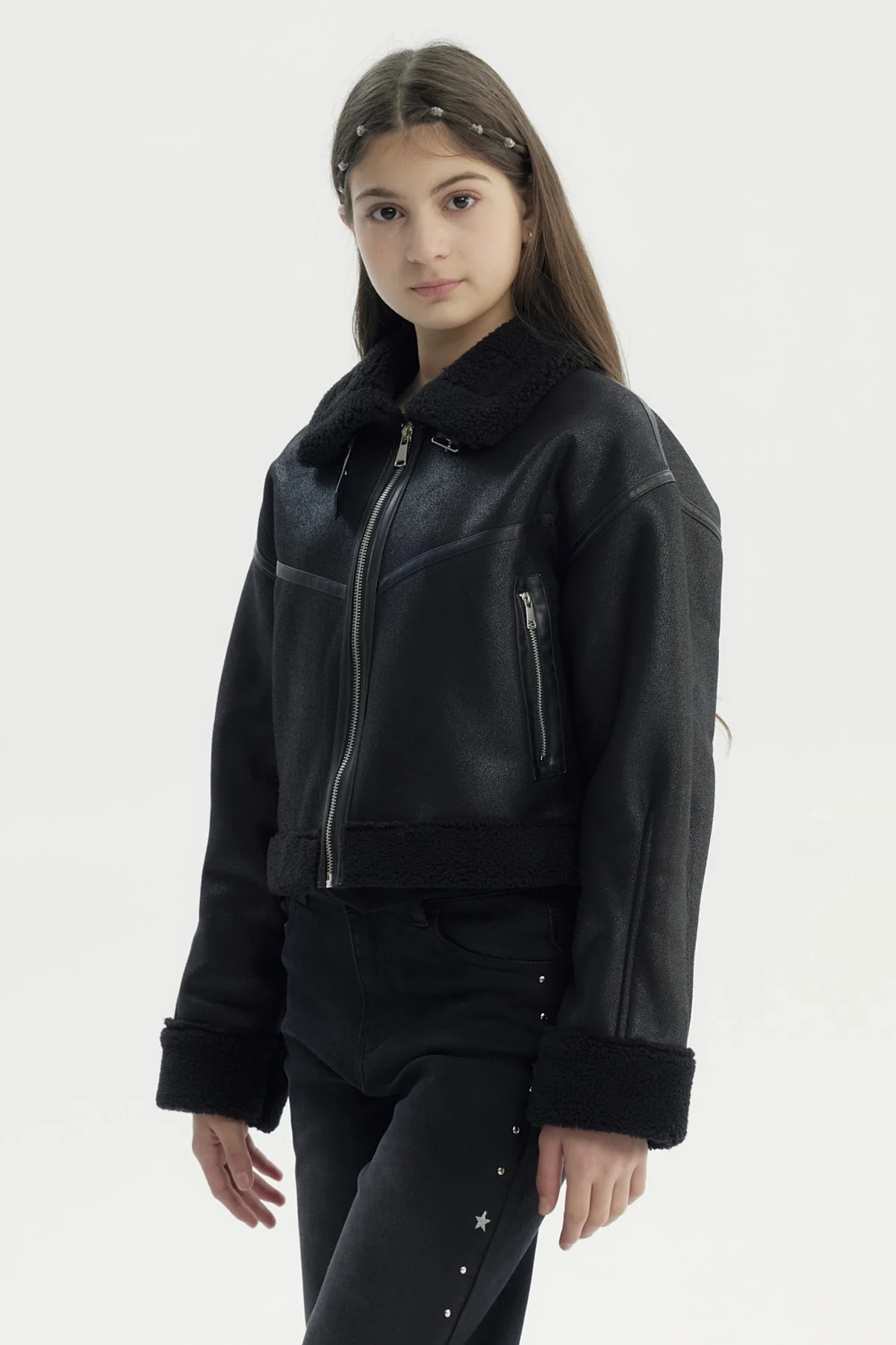 Chaqueta Niña Cuello Camisero Negro - Image 2