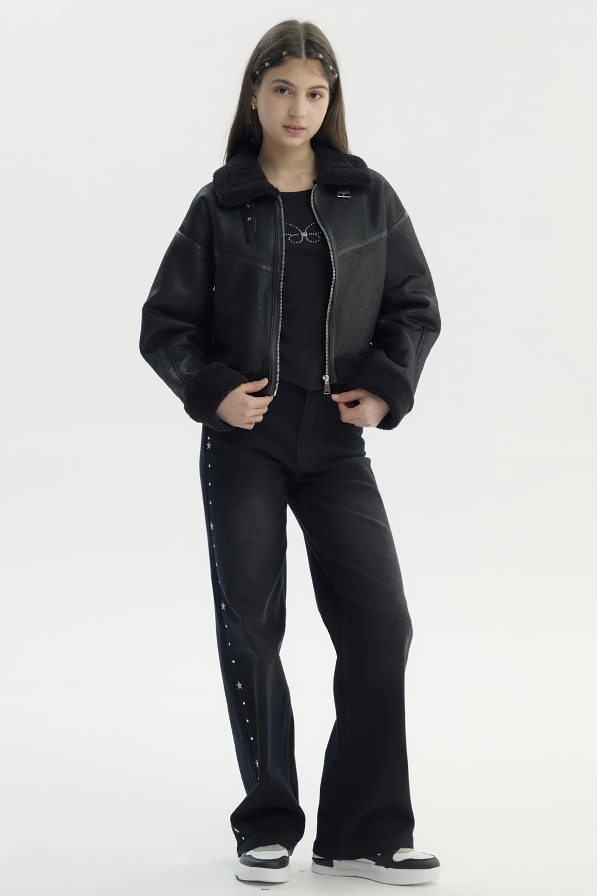 Chaqueta Niña Cuello Camisero Negro - Image 4