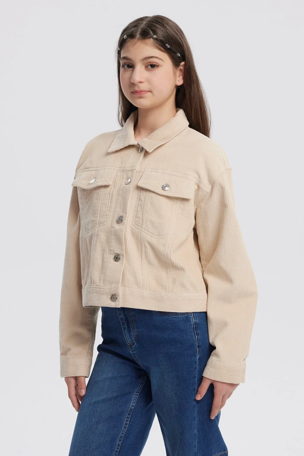 Chaqueta Niña Slim Cuello Camisero Beige - Image 2