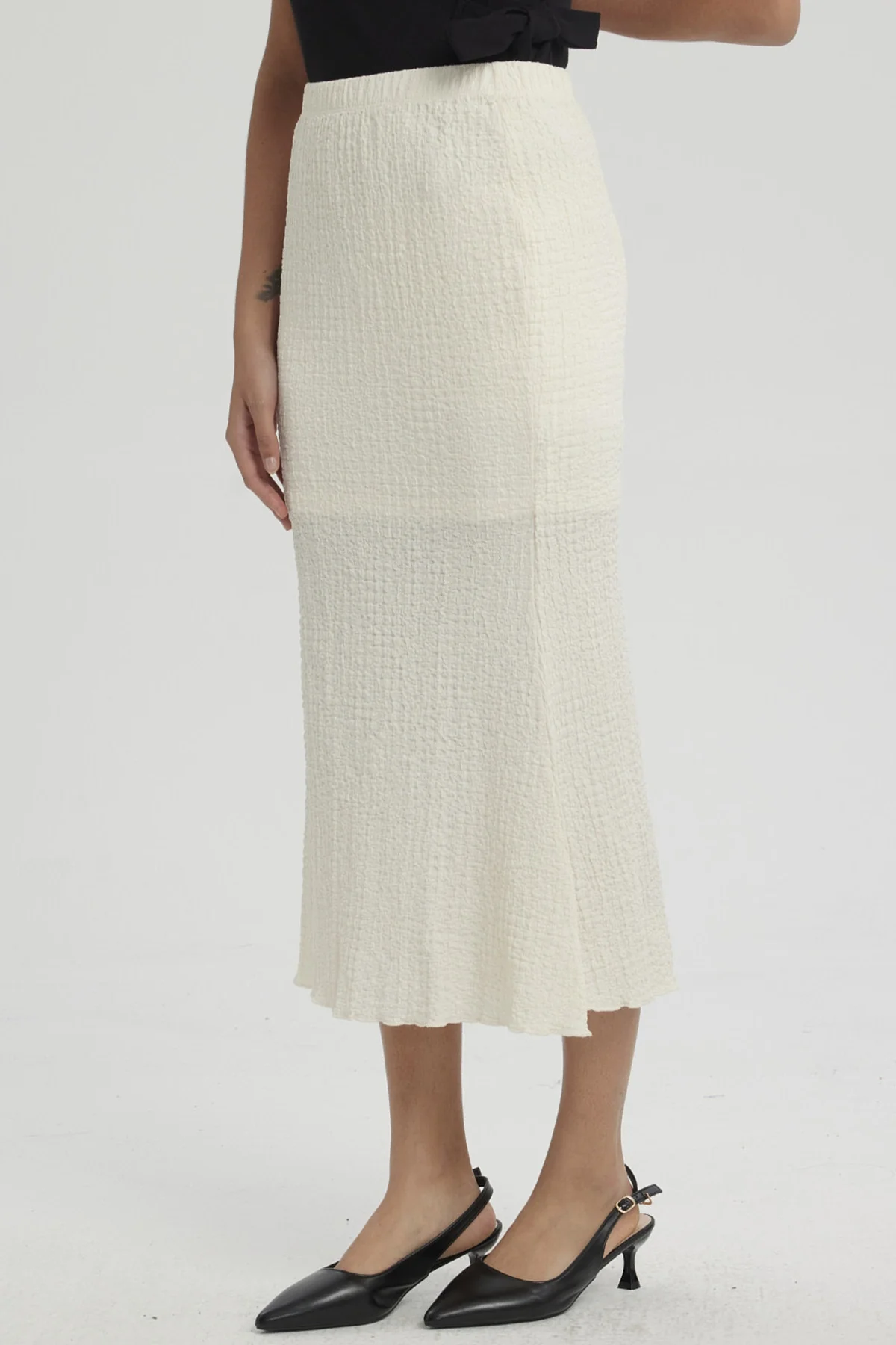 Falda Mujer Larga Pretina Elasticada con Textura Crema - Image 2