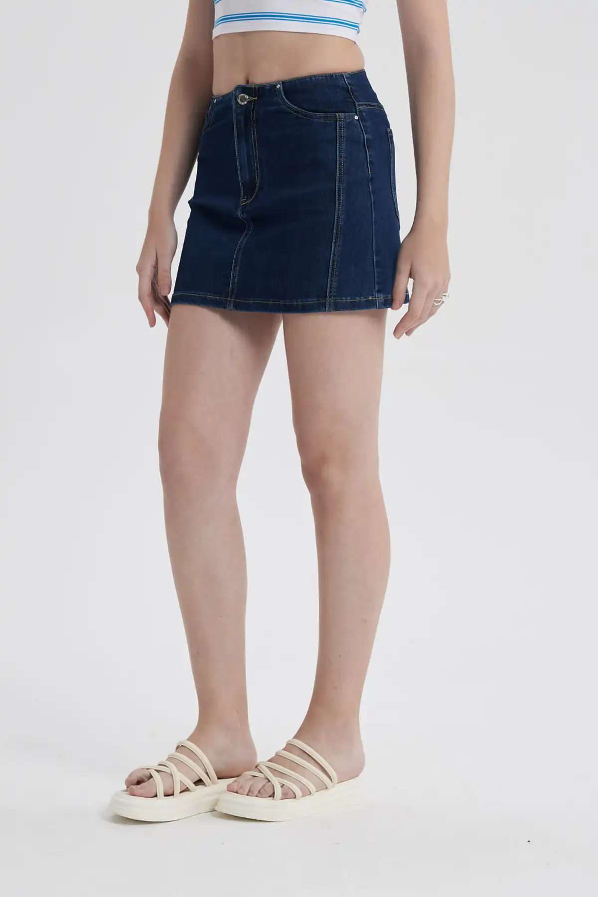 Falda Mujer Línea Cortes Azul - Image 2