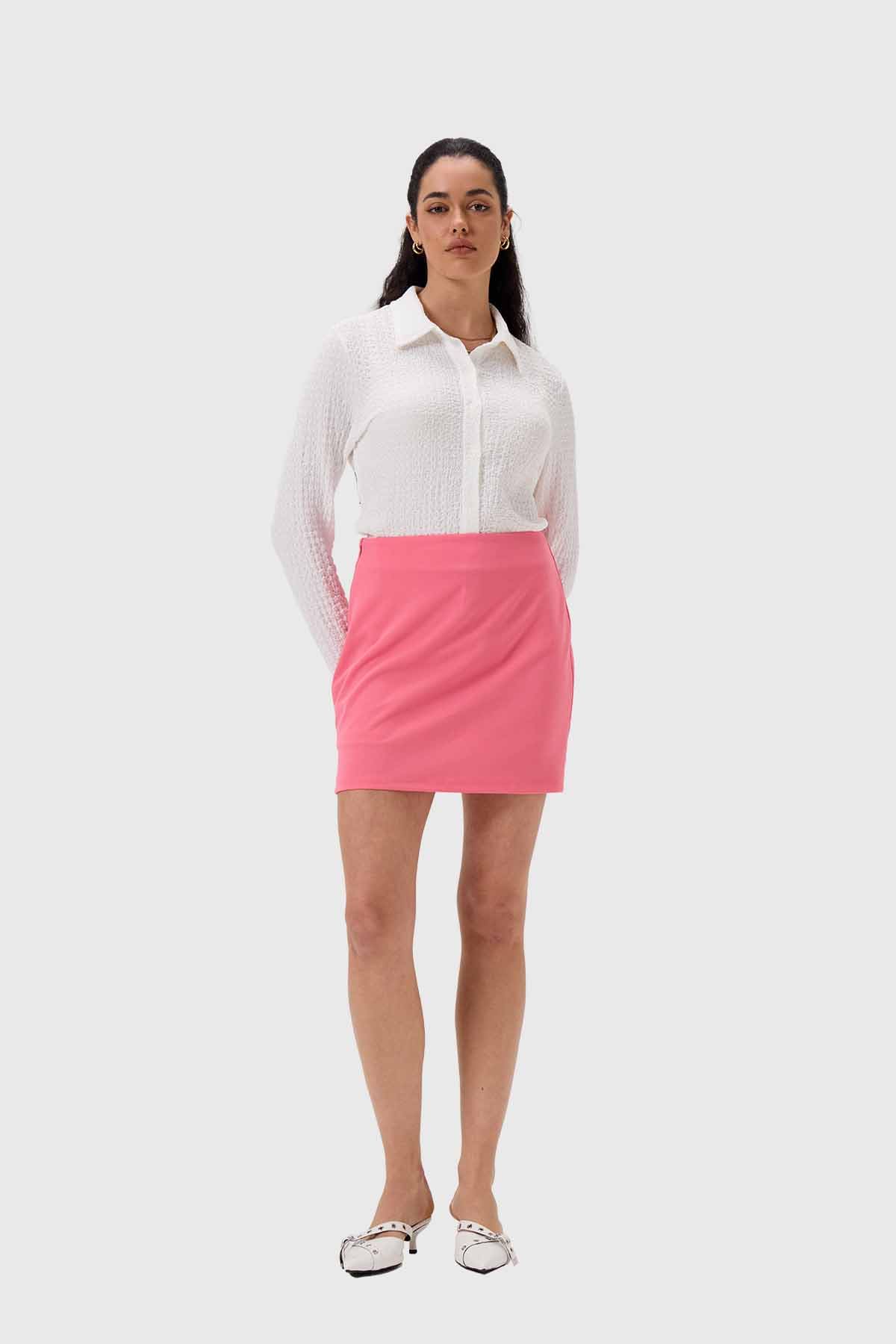 Falda Mujer Mini Short Interior Preppy Rosado - Image 4
