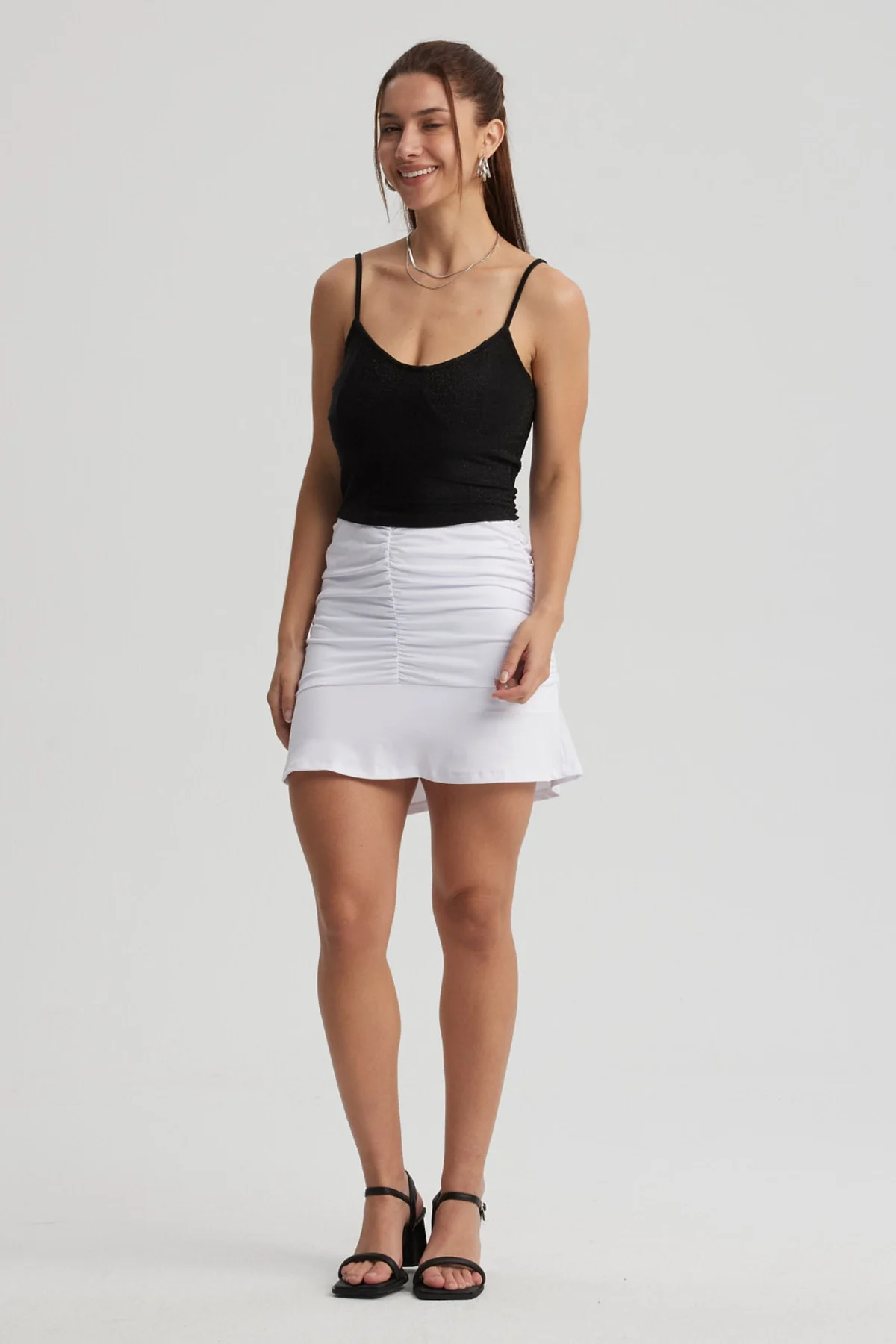 Falda Mujer Recogido Vuelos Blanco - Image 4