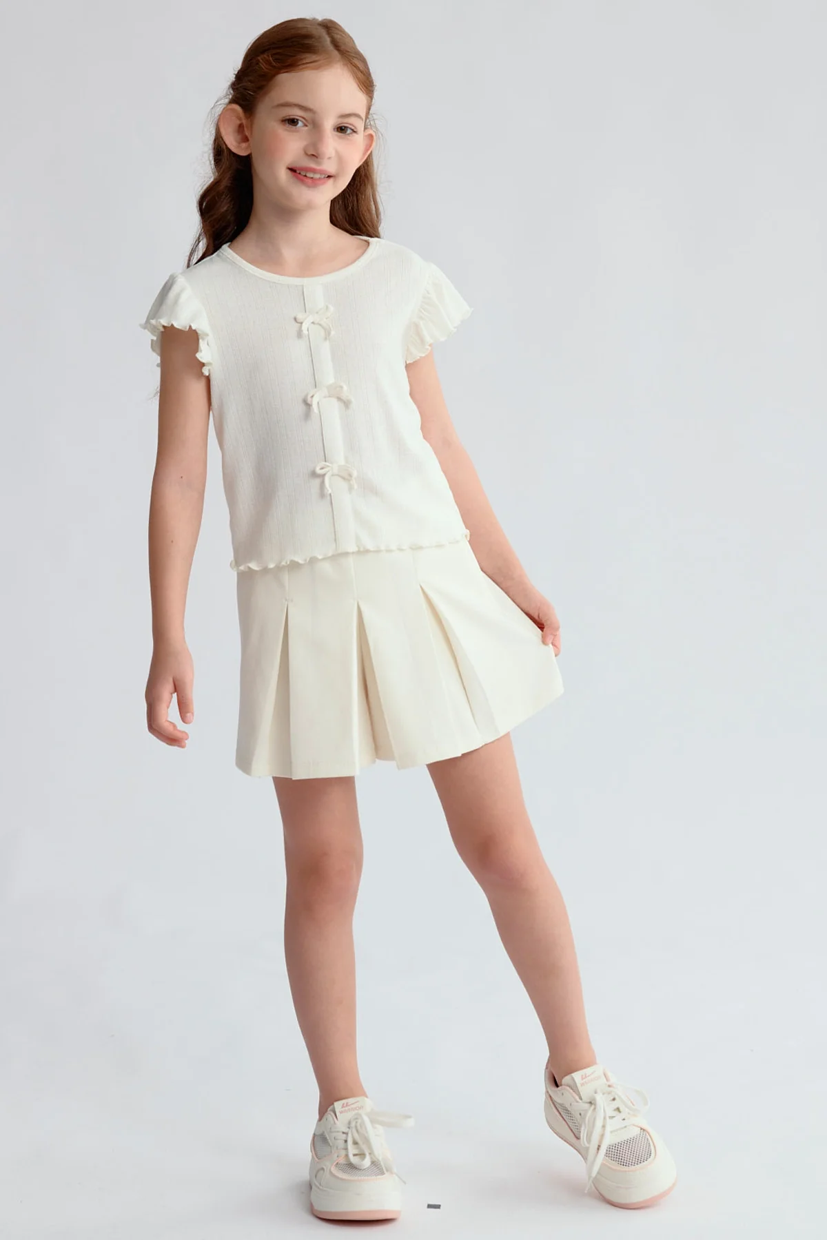 Falda Niña Short Tableada Crema - Image 4
