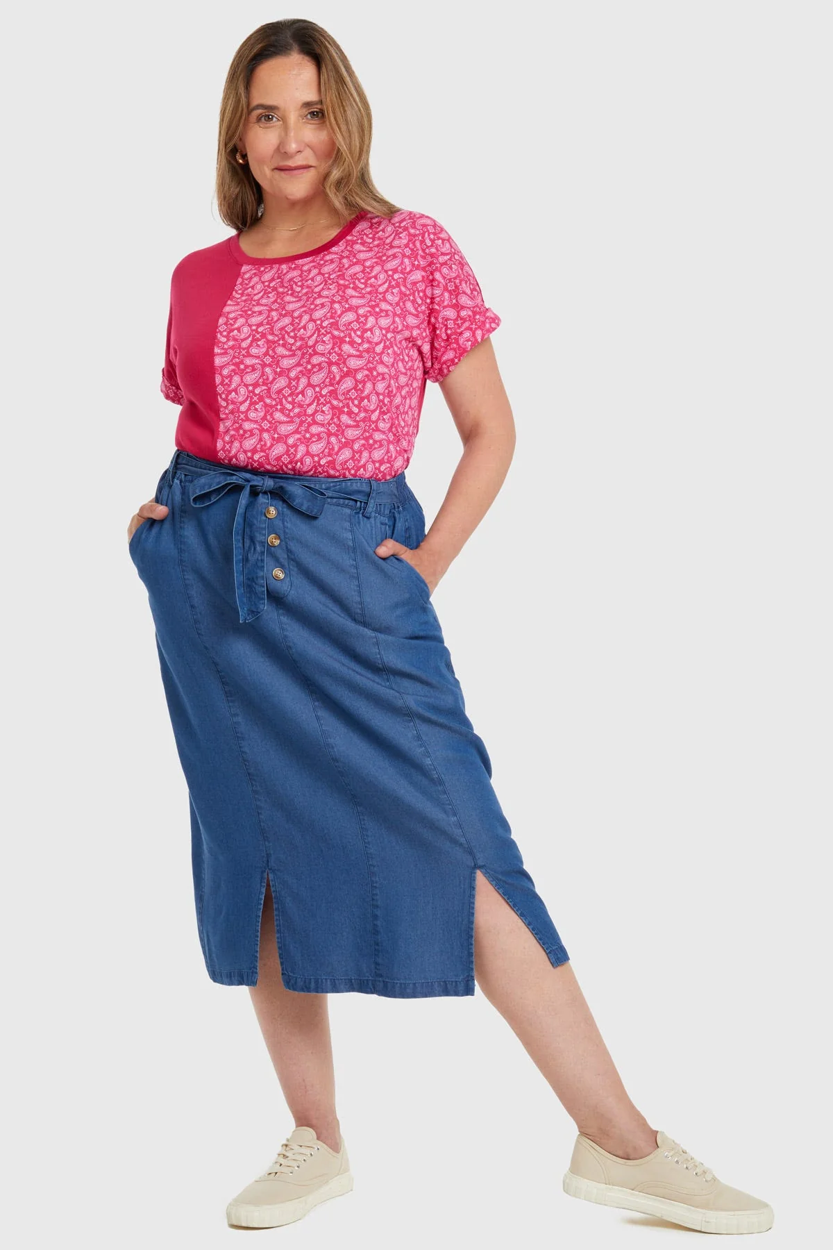 Falda Tencel Con Botones Azul - Image 4