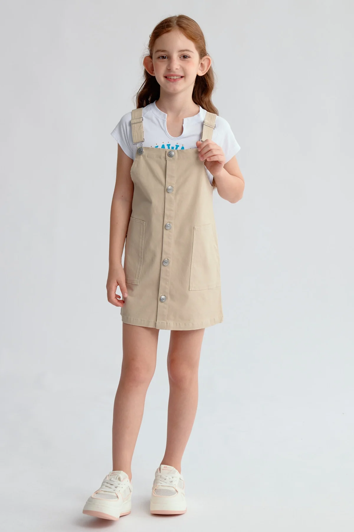 Jardinera Niña Tipo Vestido Beige - Image 2