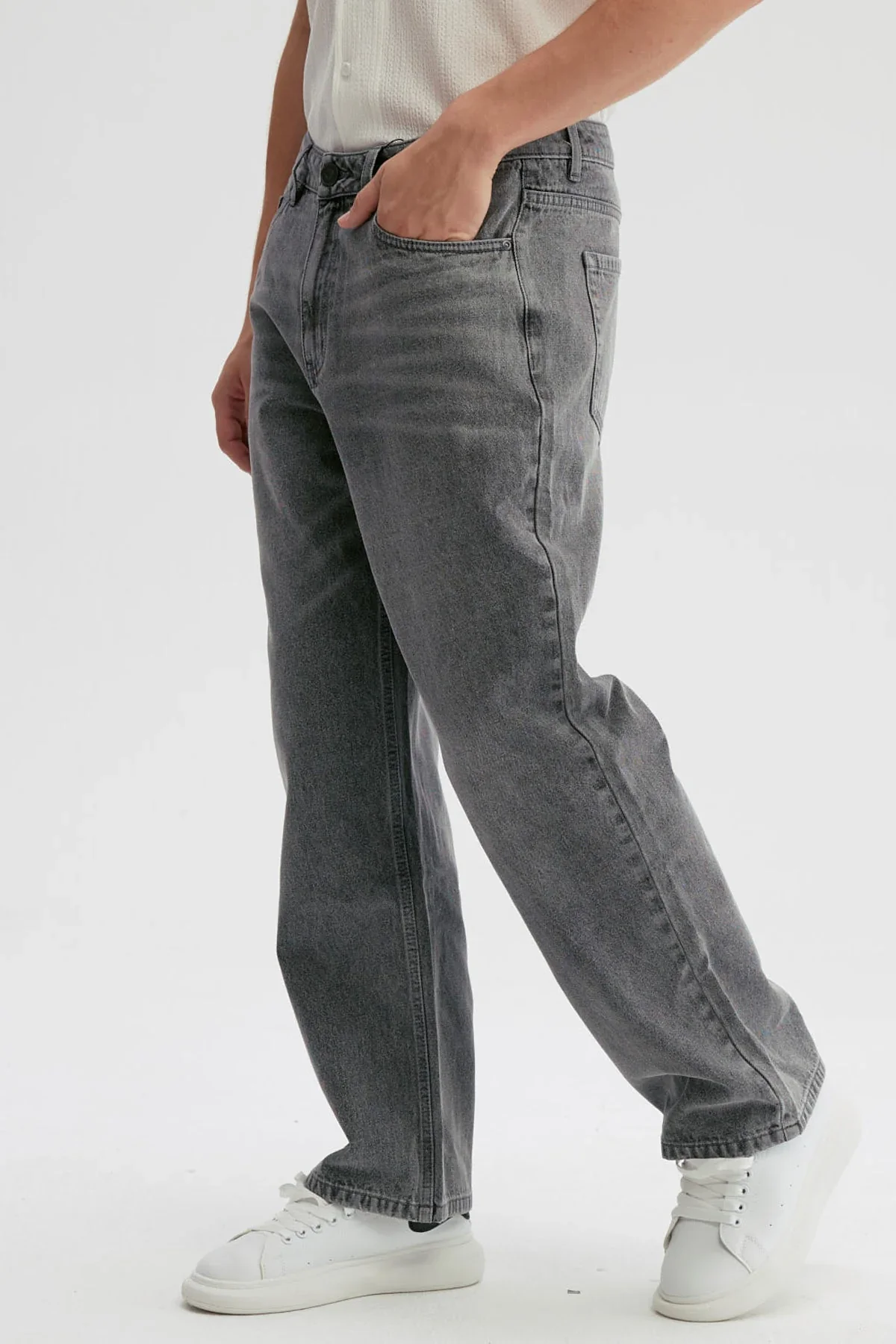 Jeans Hombre Baggy Dirty Washed Gris Claro - Image 2