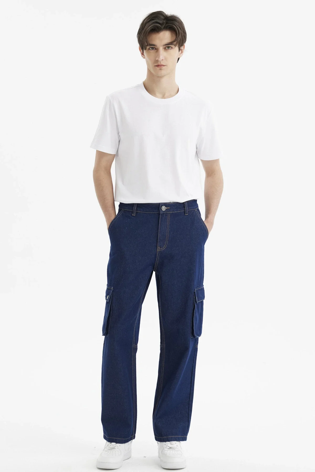 Jeans Hombre Calce Recto Cargo Azul Oscuro - Image 4