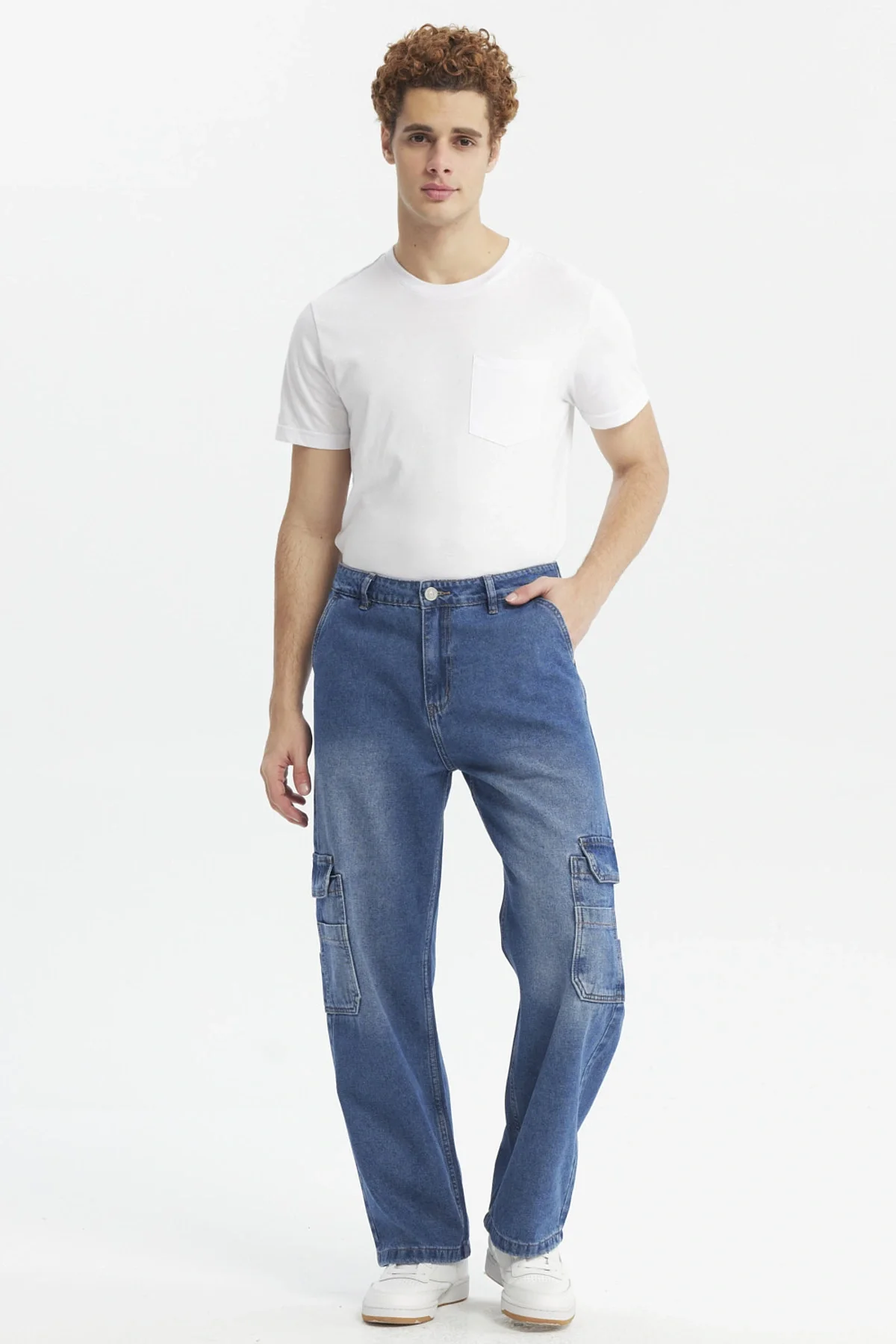 Jeans Hombre Calce Recto Cargo Bolsillo Azul - Image 4