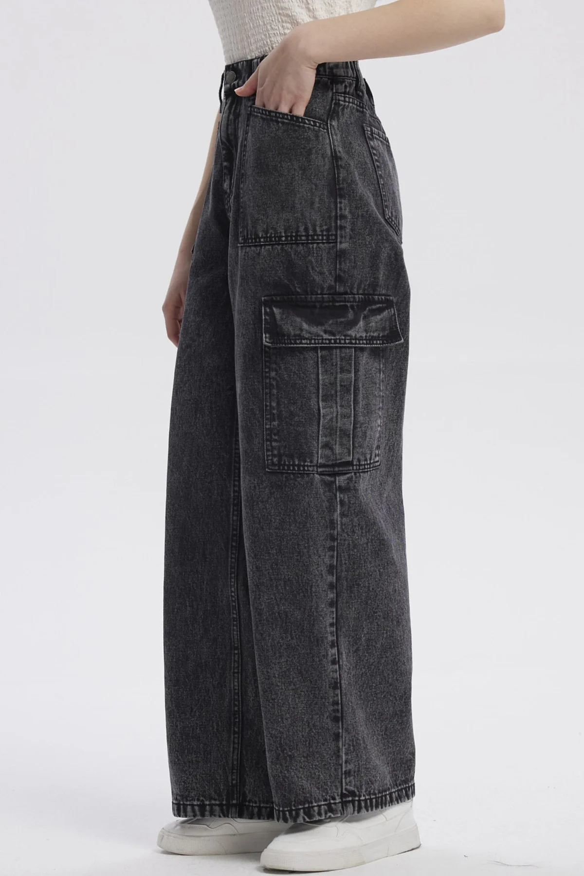 Jeans Mujer Baggy Gris - Image 2