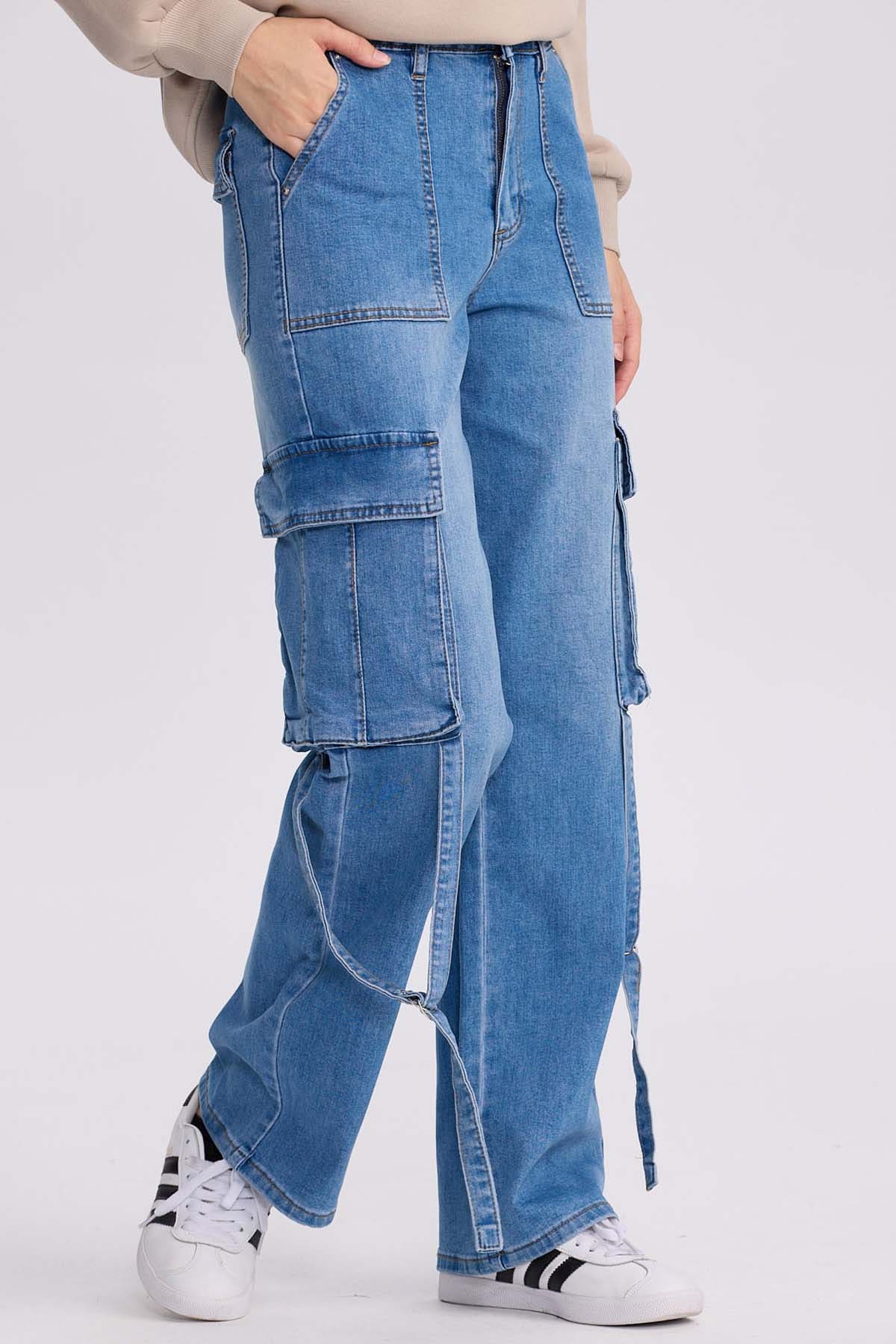 Jeans Mujer Calce Recto Cargo Azul - Image 2