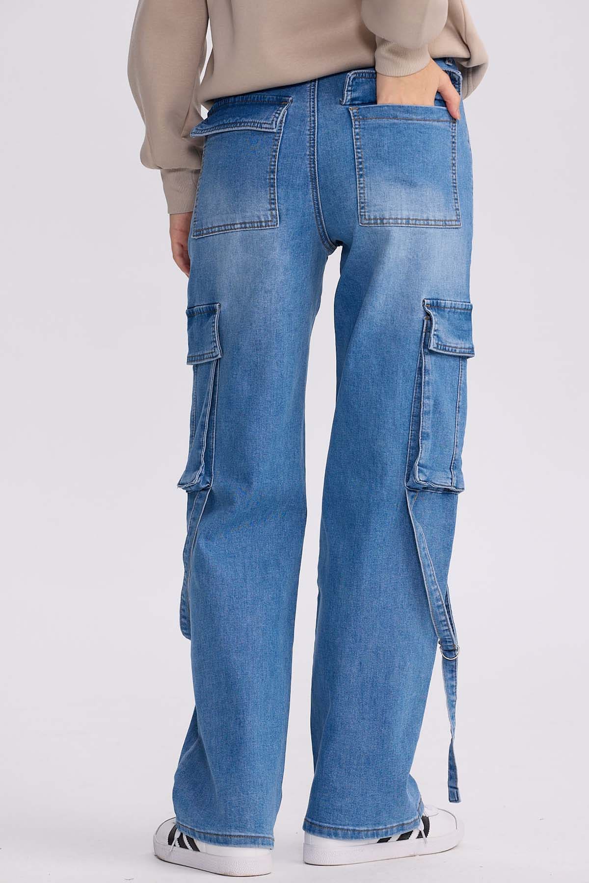 Jeans Mujer Calce Recto Cargo Azul - Image 3