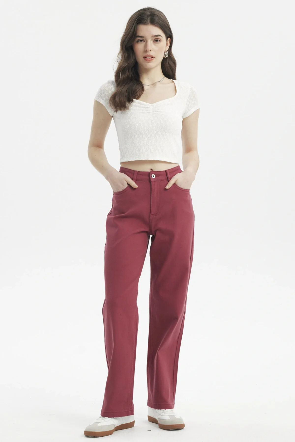Jeans Mujer Calce Recto Color Burdeo - Image 4
