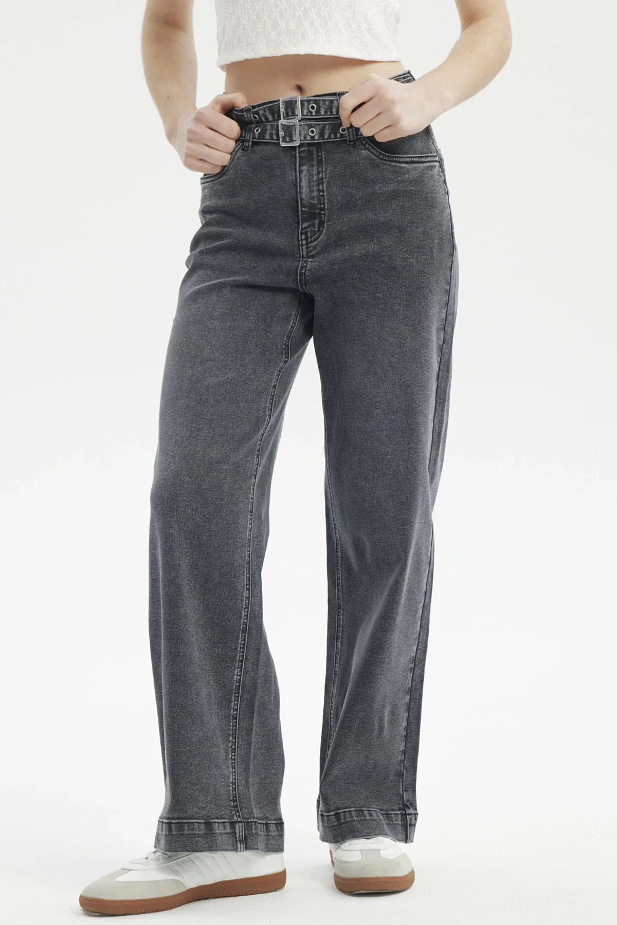 Jeans Mujer Calce Recto Doble Cintura Gris - Image 2
