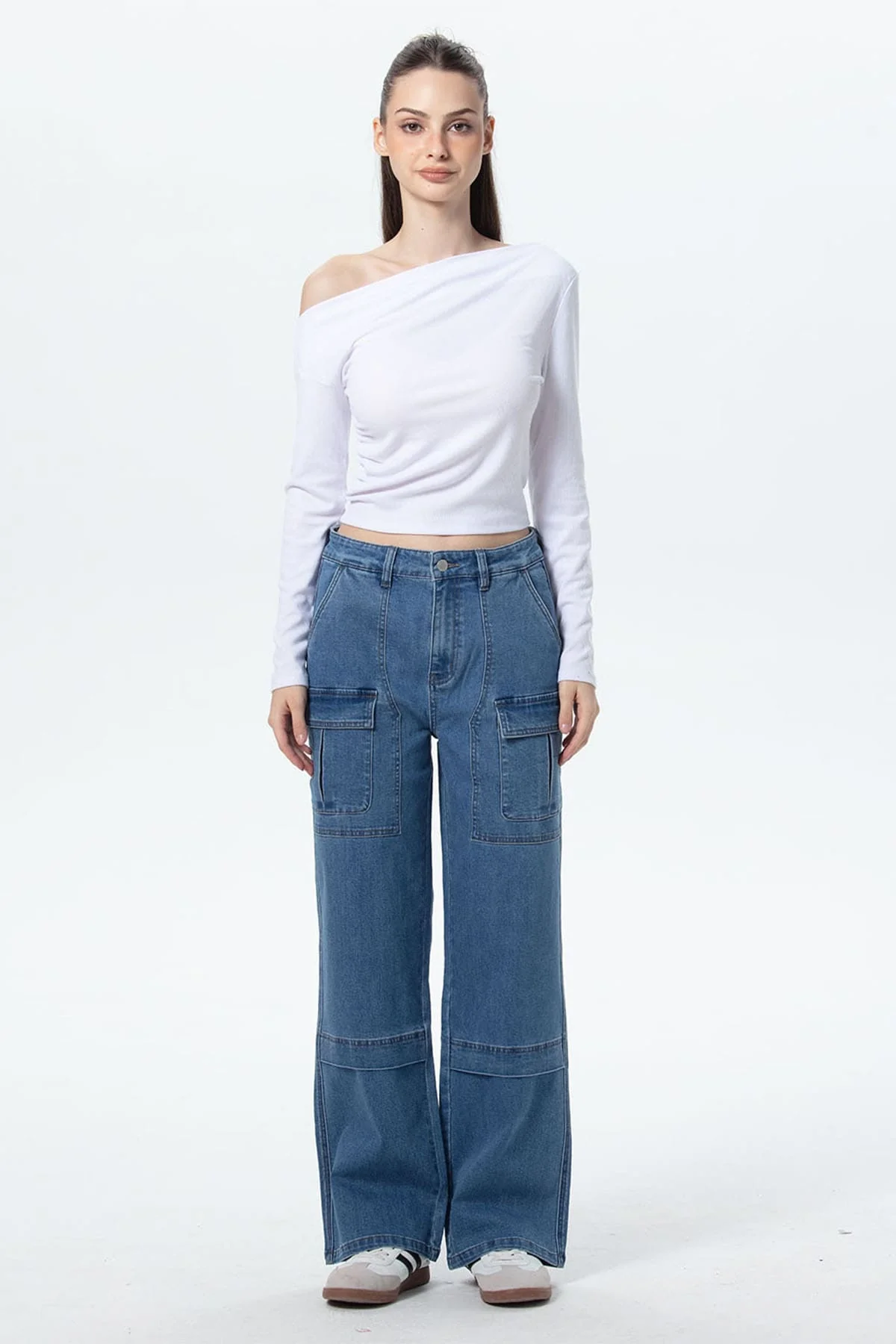 Jeans Mujer Cargo Calce Recto Azul - Image 4